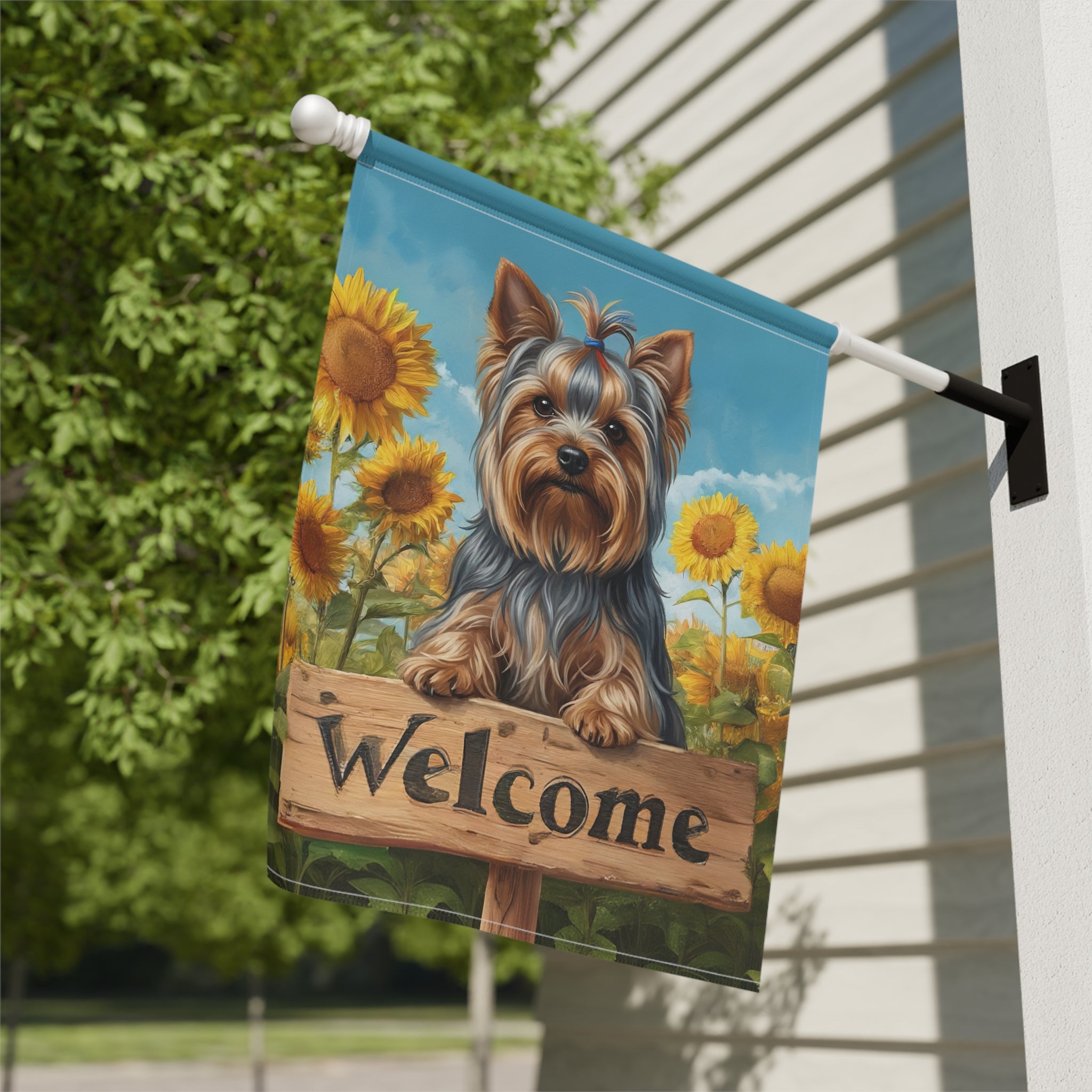 Sunflower Welcome Sign Yorkshire Terrier Garden Flag - yard display - Dragonfire Gardens