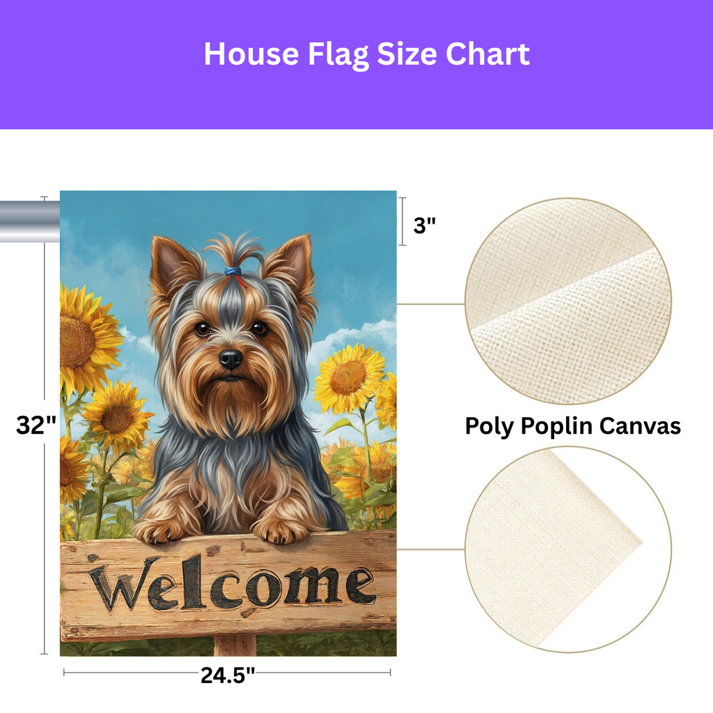 Sunflower Welcome Sign Yorkshire Terrier Garden Flag - size comparison - Dragonfire Gardens