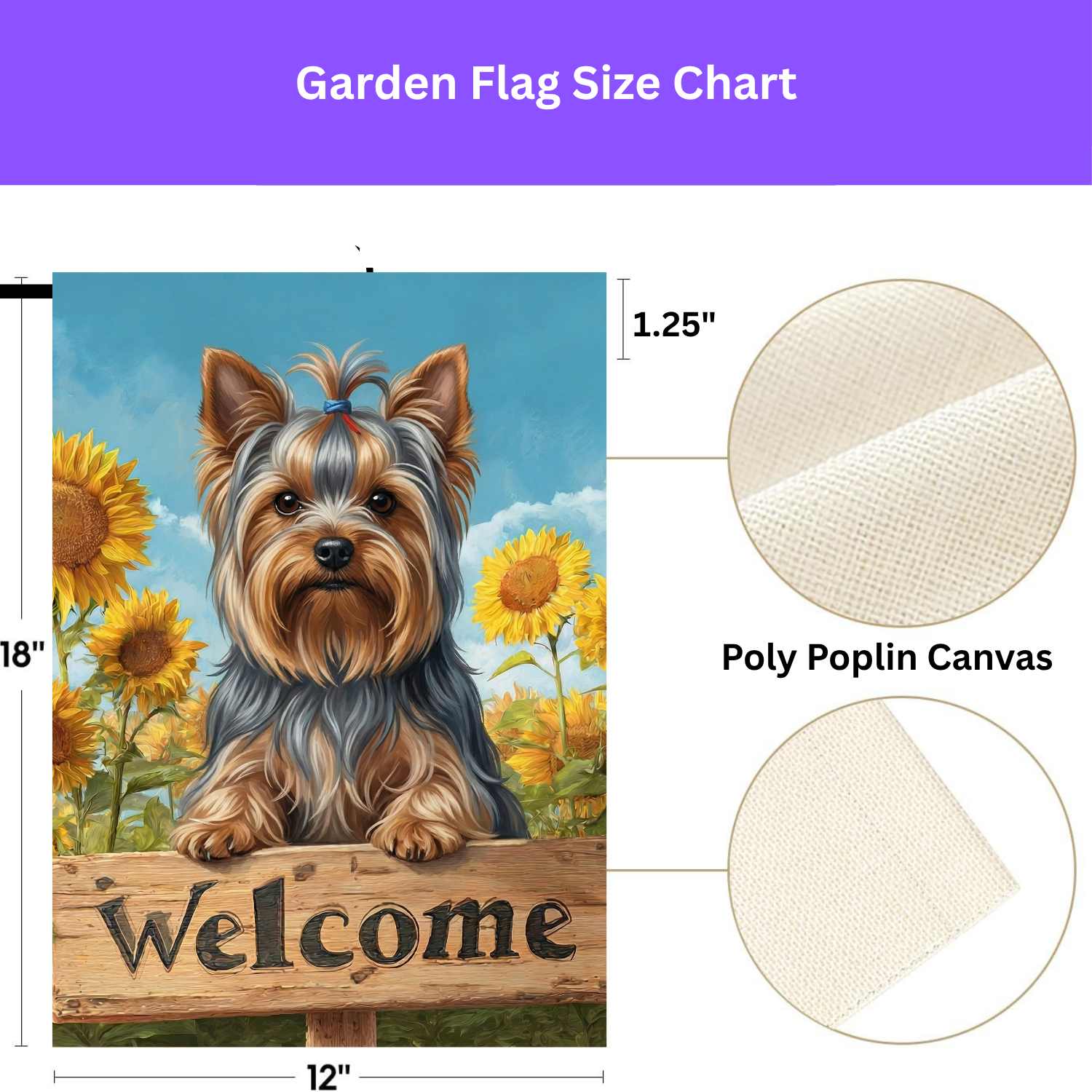 Sunflower Welcome Sign Yorkshire Terrier Garden Flag - double-sided design - Dragonfire Gardens