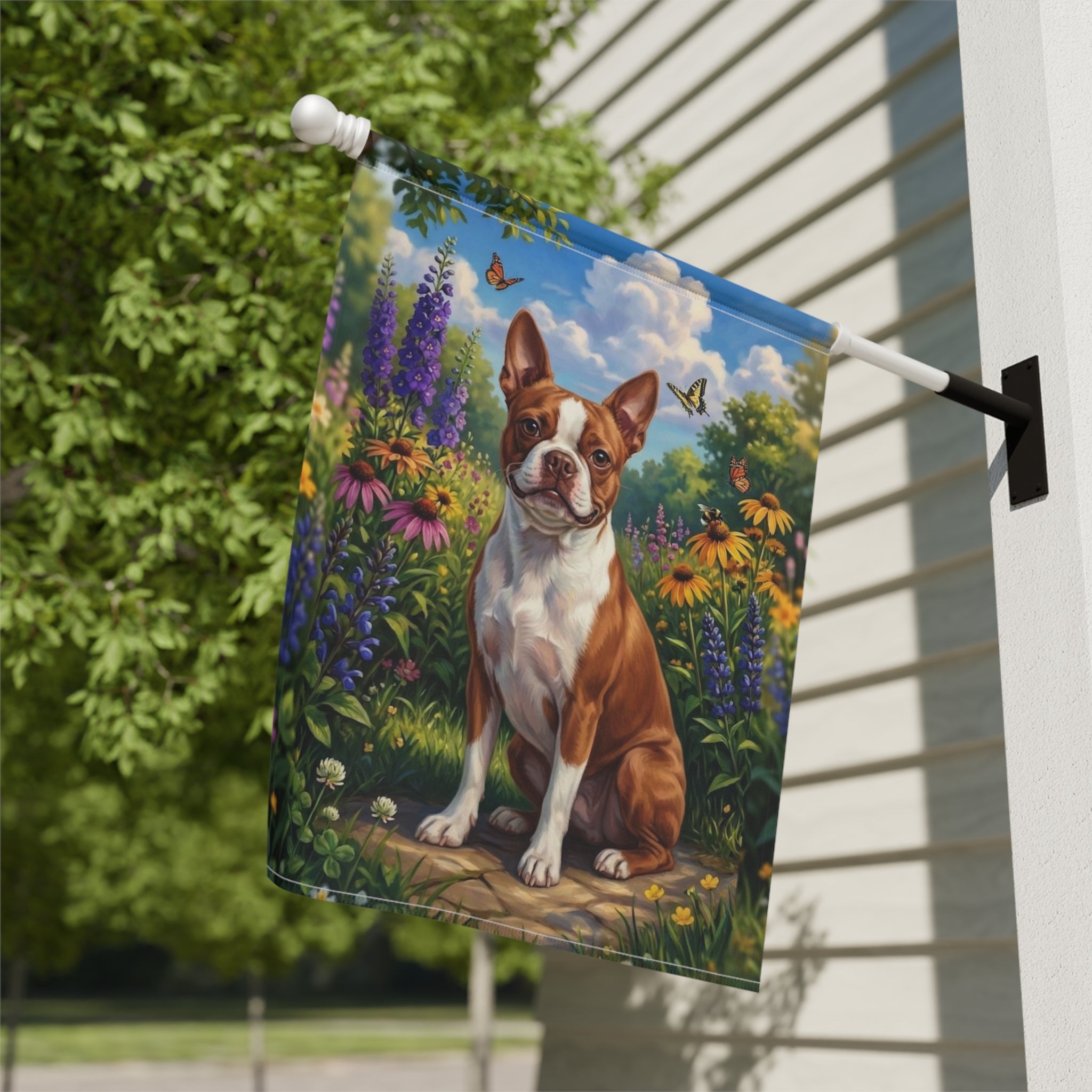 Spring Flowers  Red Boston Terrier Garden Flag - yard display - Dragonfire Gardens