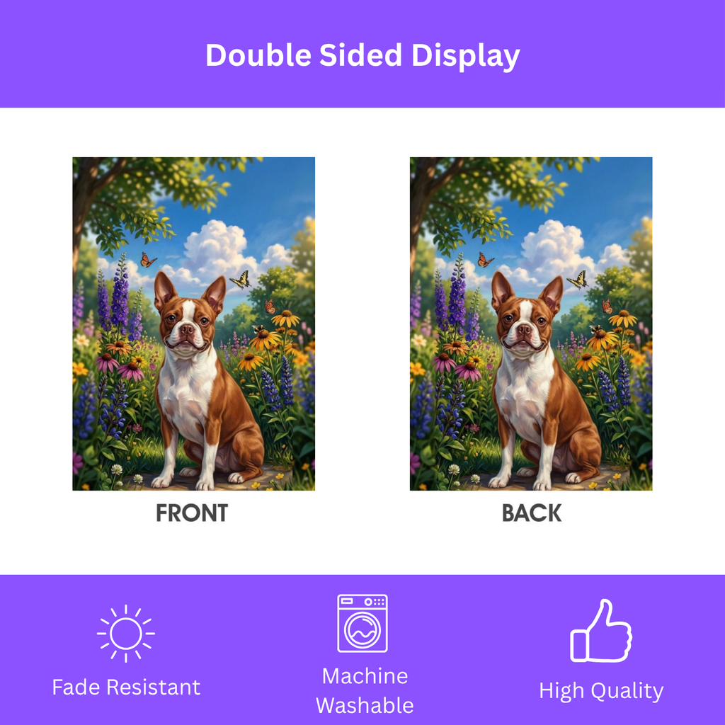 Spring Flowers  Red Boston Terrier Garden Flag - porch decor - Dragonfire Gardens