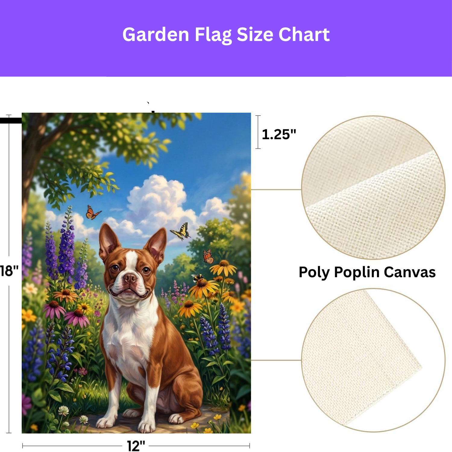 Spring Flowers  Red Boston Terrier Garden Flag - double-sided design - Dragonfire Gardens