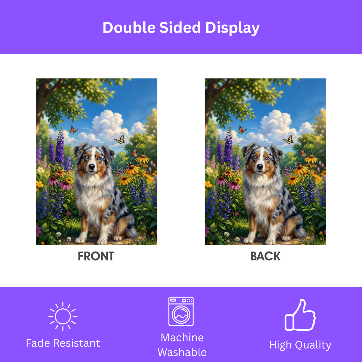 Spring Flowers Australian Shepherd Garden Flag - porch decor - Dragonfire Gardens