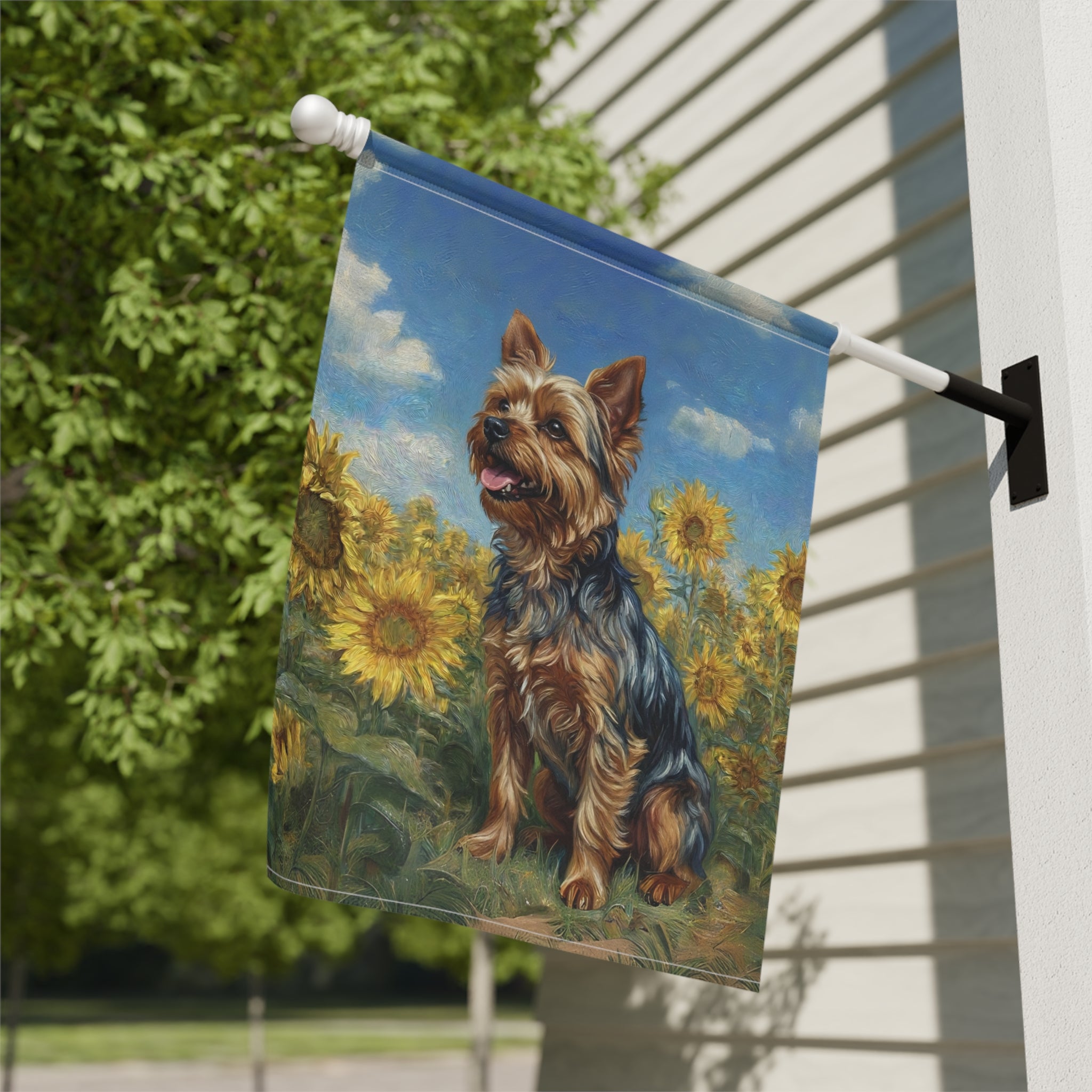 Yorkie Side Profile in Sunflowers Garden Flag - yard display - Dragonfire Gardens