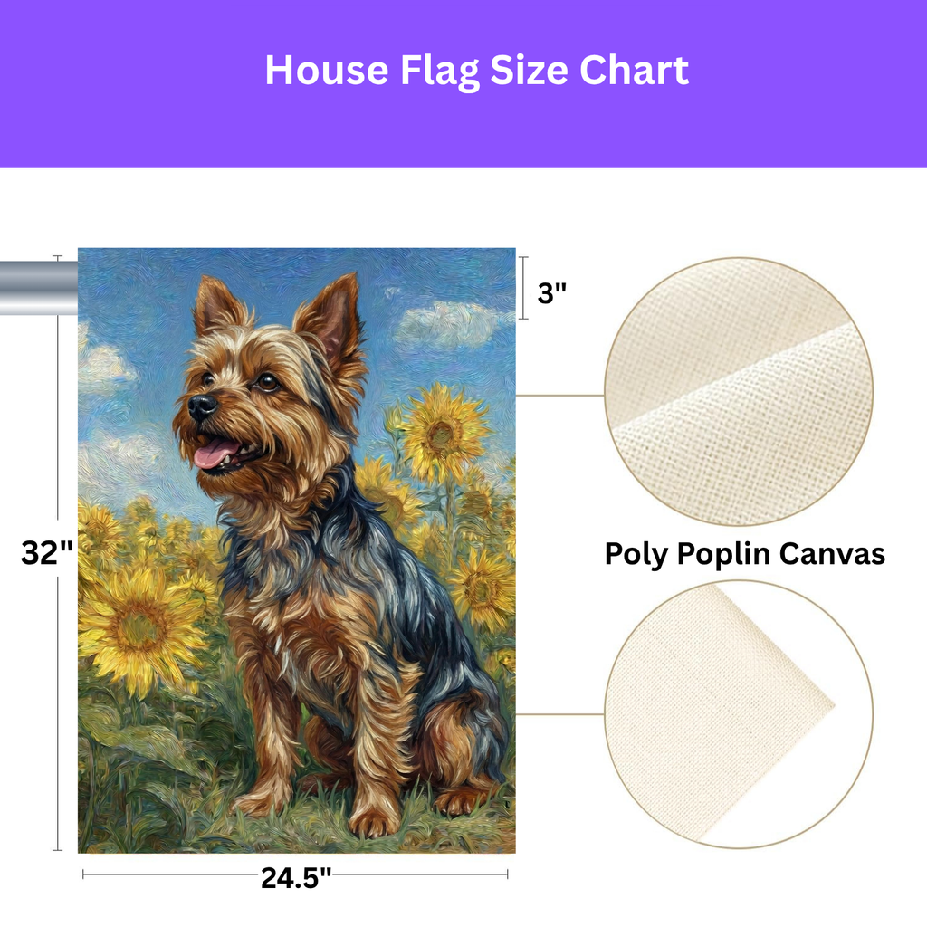 Yorkie Side Profile in Sunflowers Garden Flag - size comparison - Dragonfire Gardens