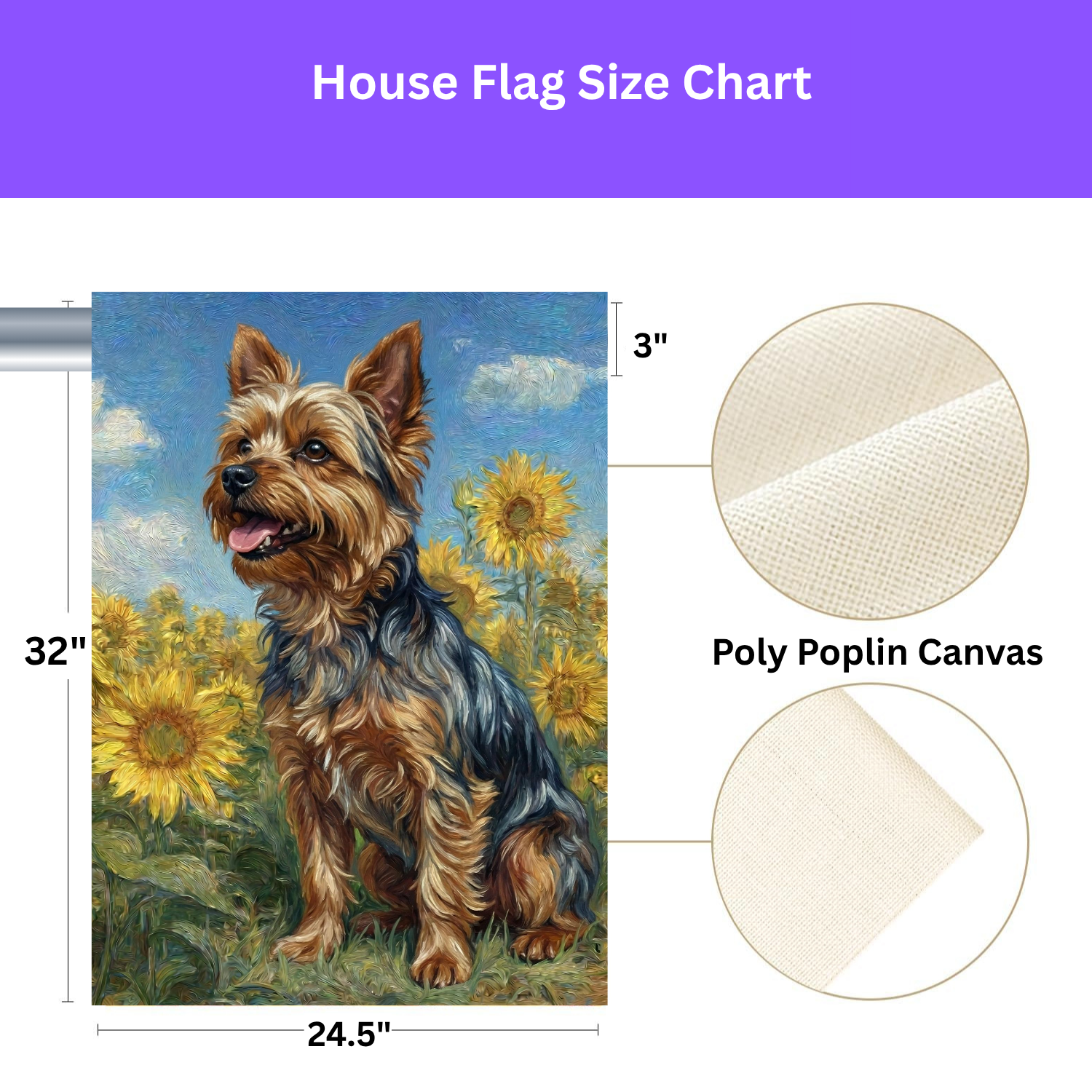 Yorkie Side Profile in Sunflowers Garden Flag - size comparison - Dragonfire Gardens