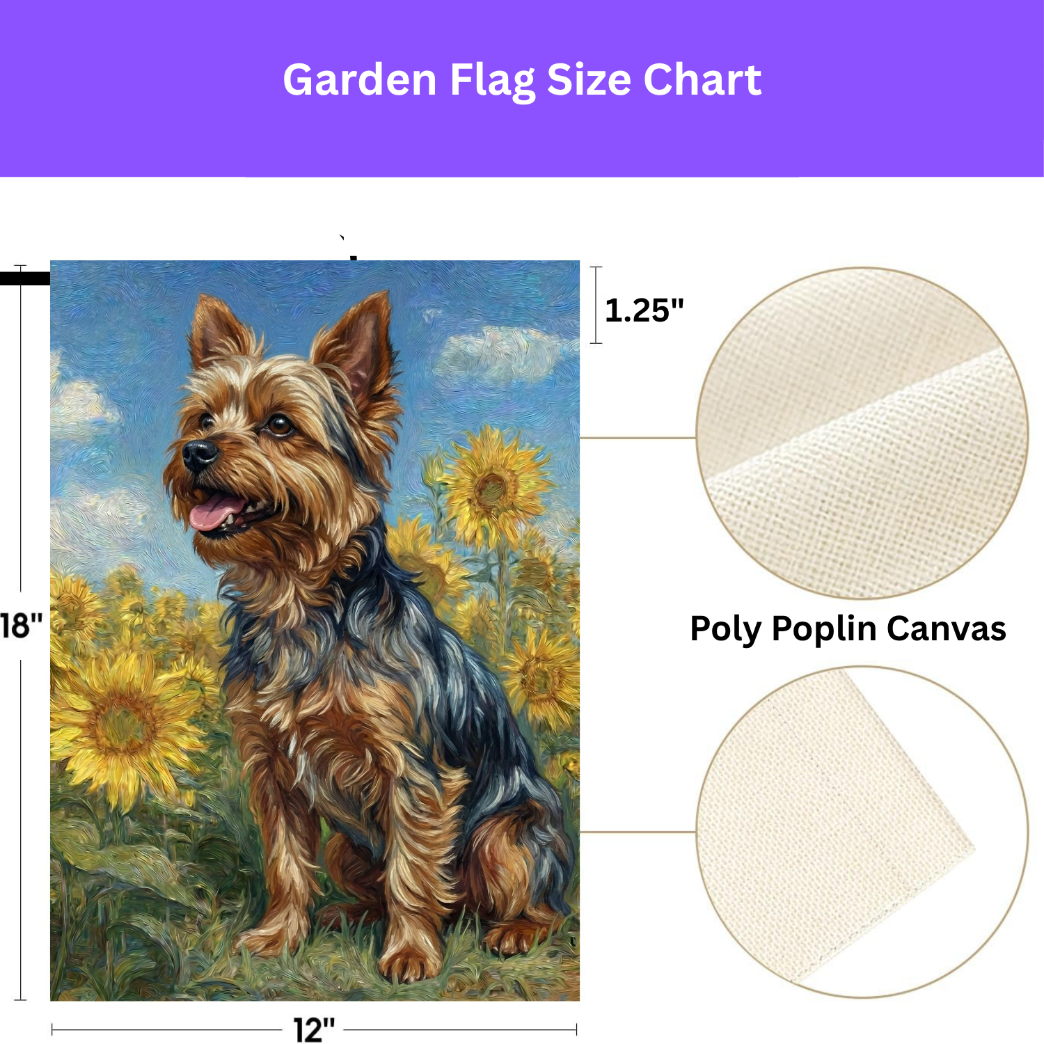 Yorkie Side Profile in Sunflowers Garden Flag - double-sided design - Dragonfire Gardens