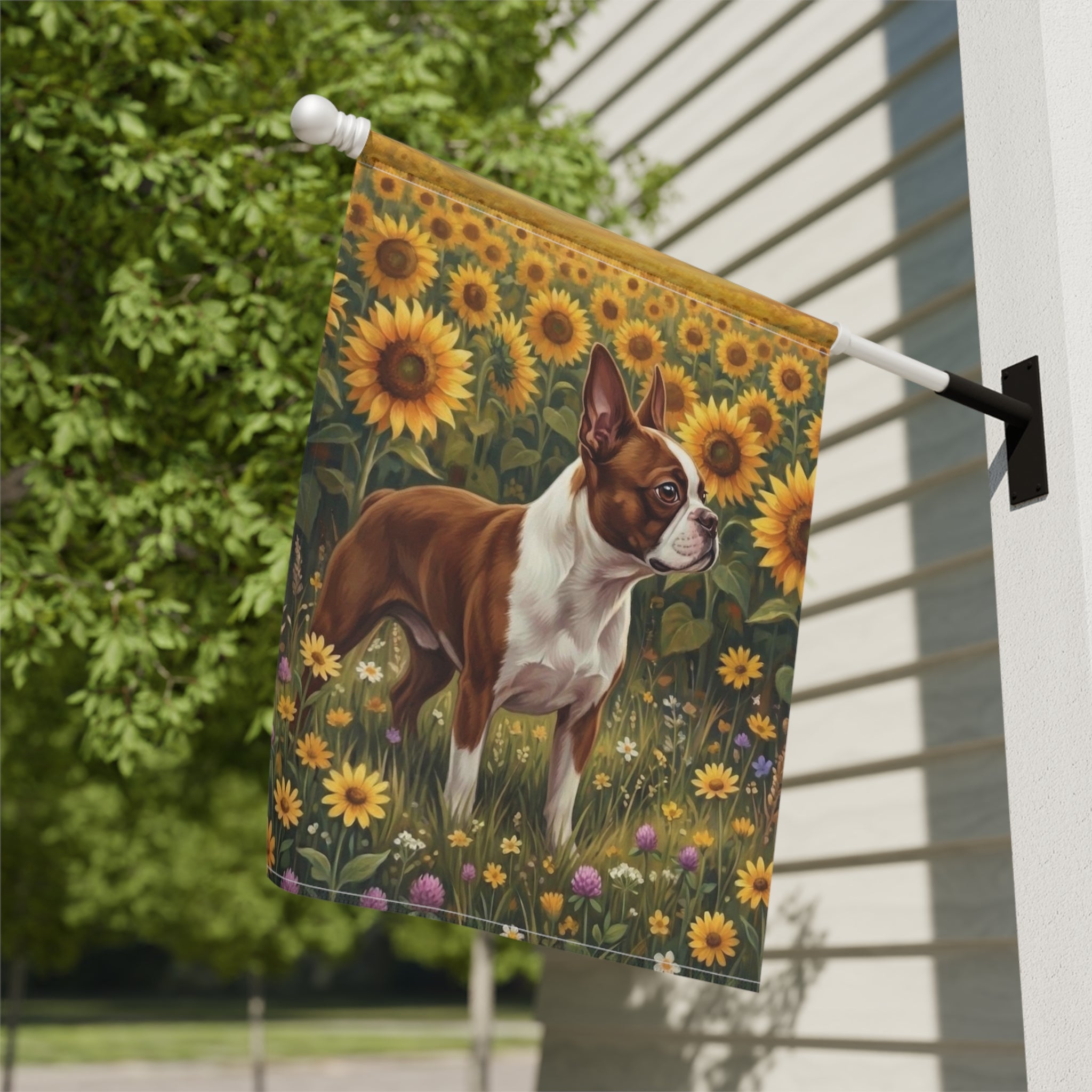 Sunflower Field Boston Terrier Garden Flag - yard display - Dragonfire Gardens