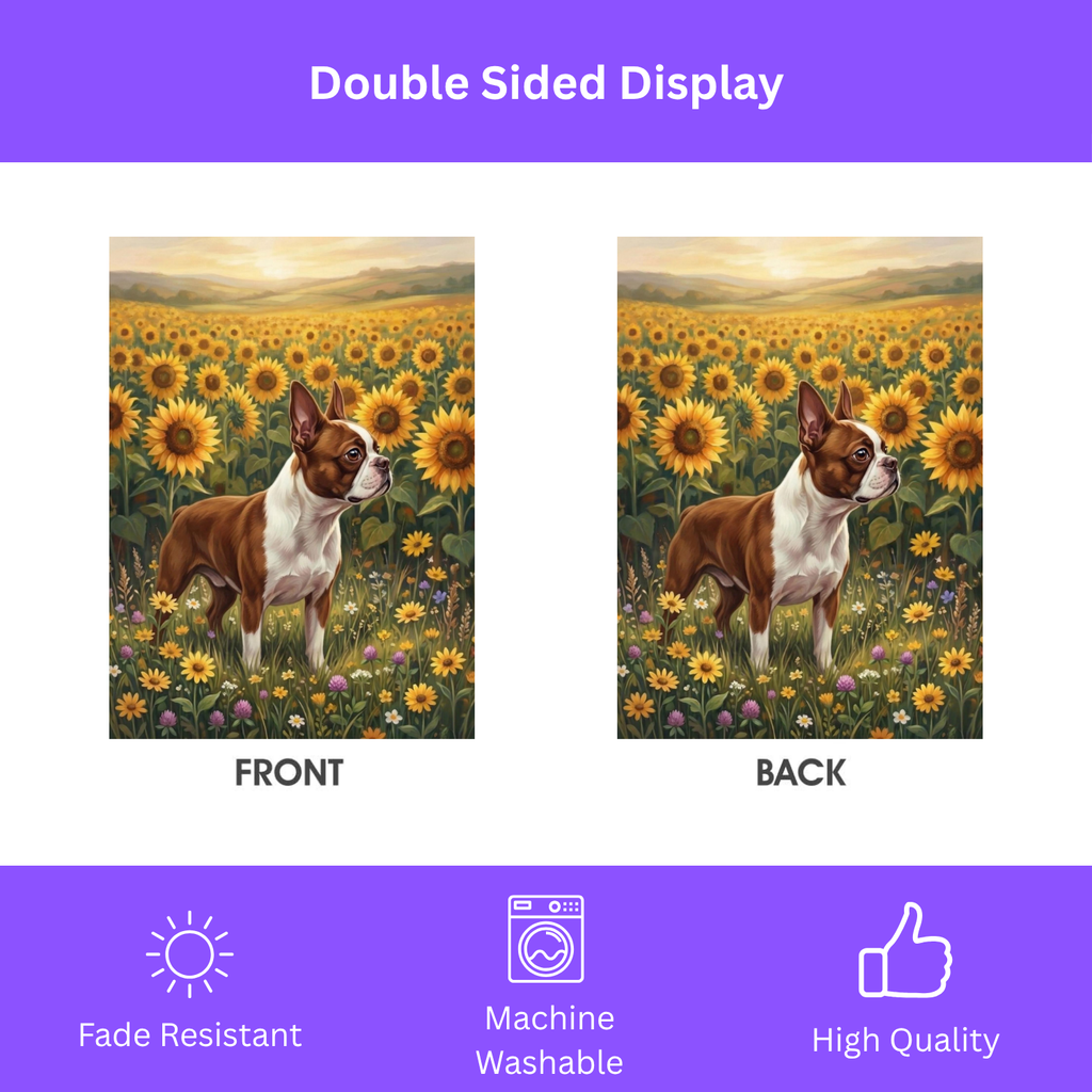 Sunflower Field Boston Terrier Garden Flag - porch decor - Dragonfire Gardens