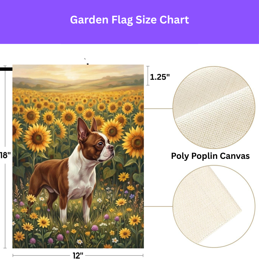 Sunflower Field Boston Terrier Garden Flag - double-sided design - Dragonfire Gardens