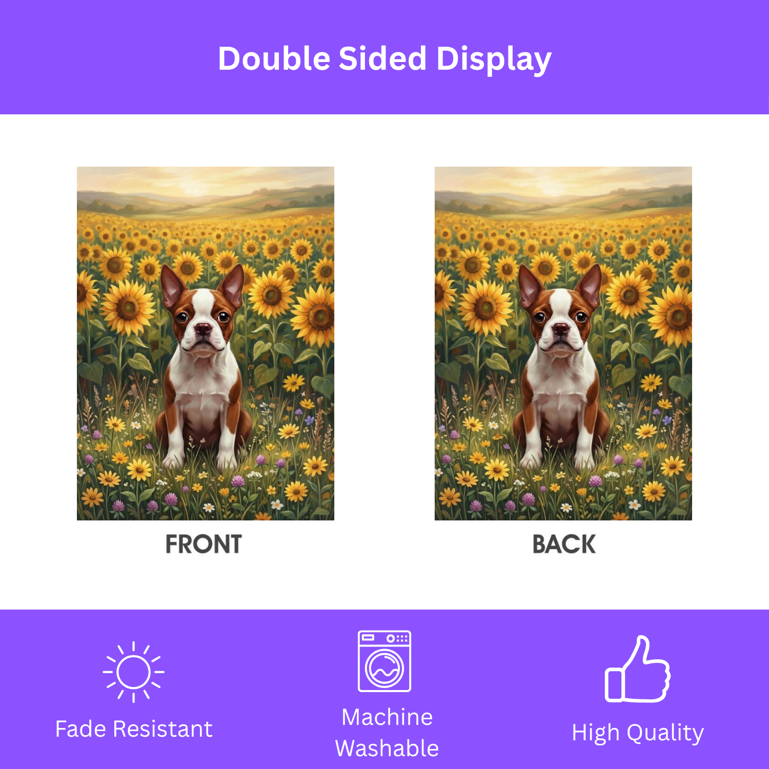 Red Boston Terrier Sunflower Field Garden Flag - porch decor - Dragonfire Gardens