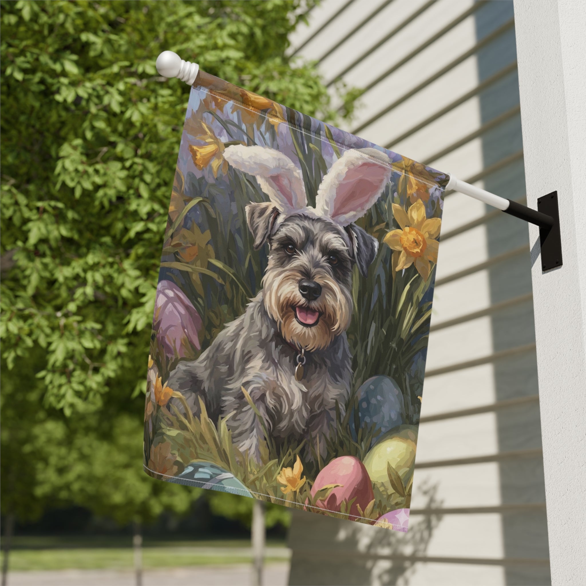 Pink Bunny Ear Schnauzer Easter Flag