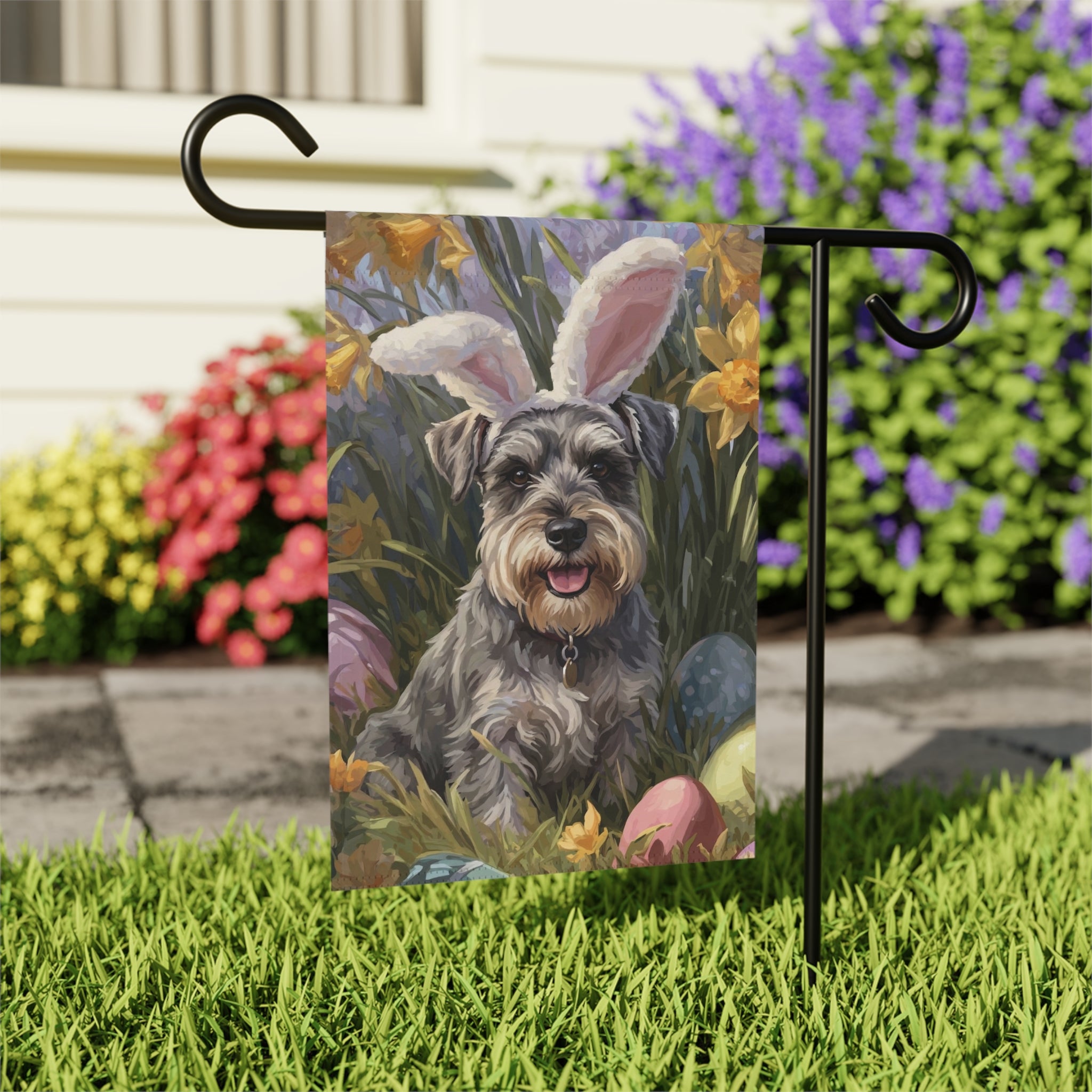 Pink Bunny Ear Schnauzer Easter Flag