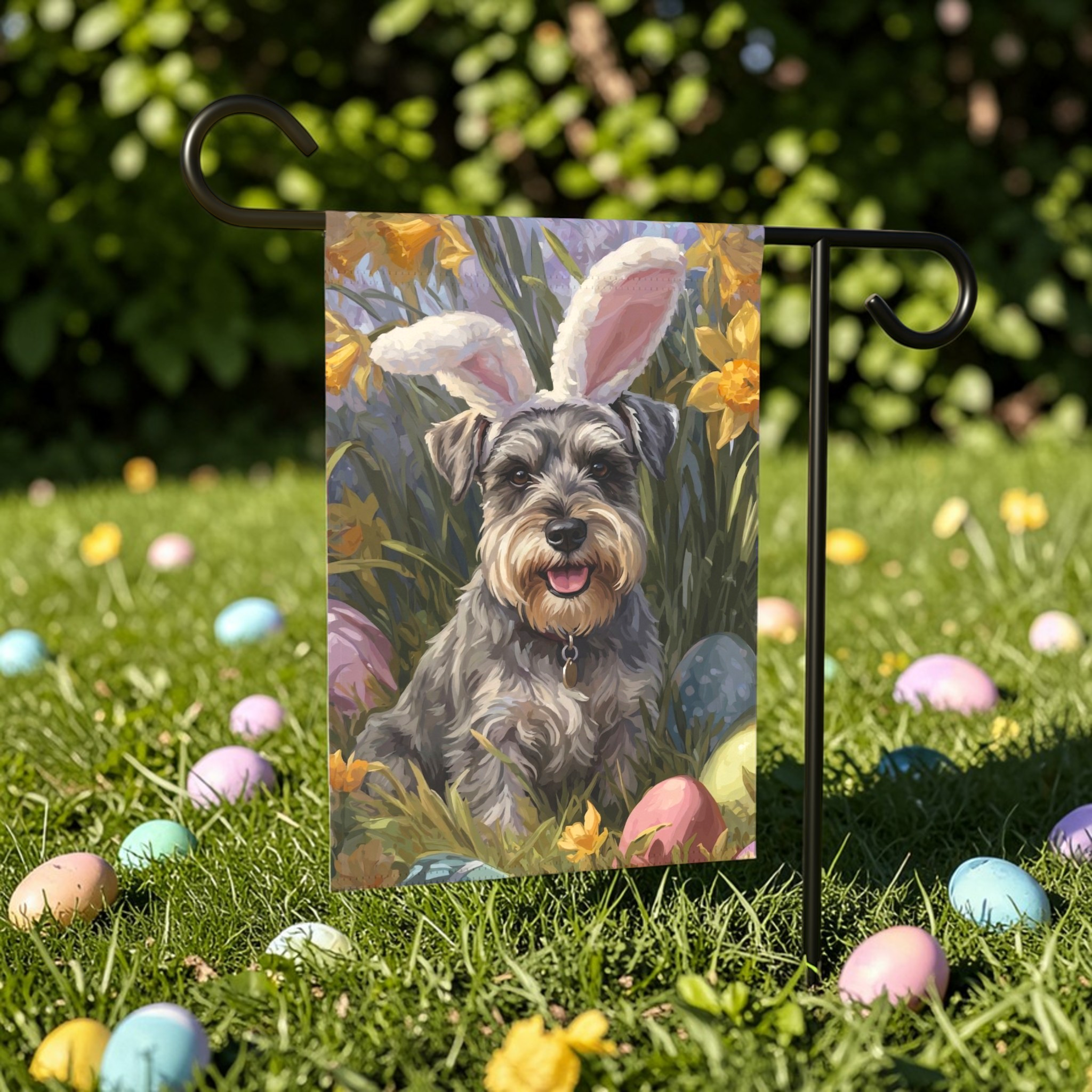 Pink Bunny Ear Schnauzer Easter Flag