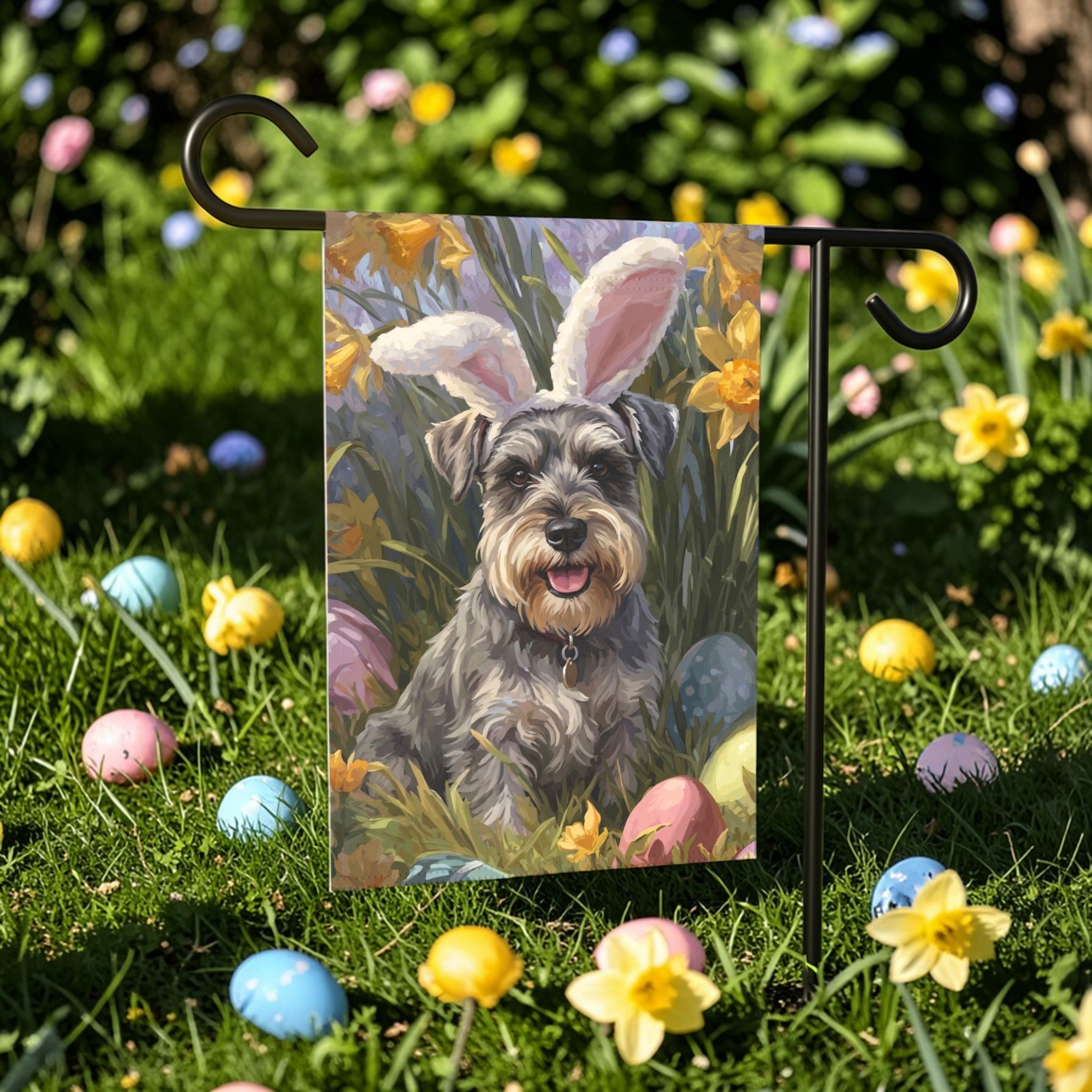Pink Bunny Ear Schnauzer Easter Flag