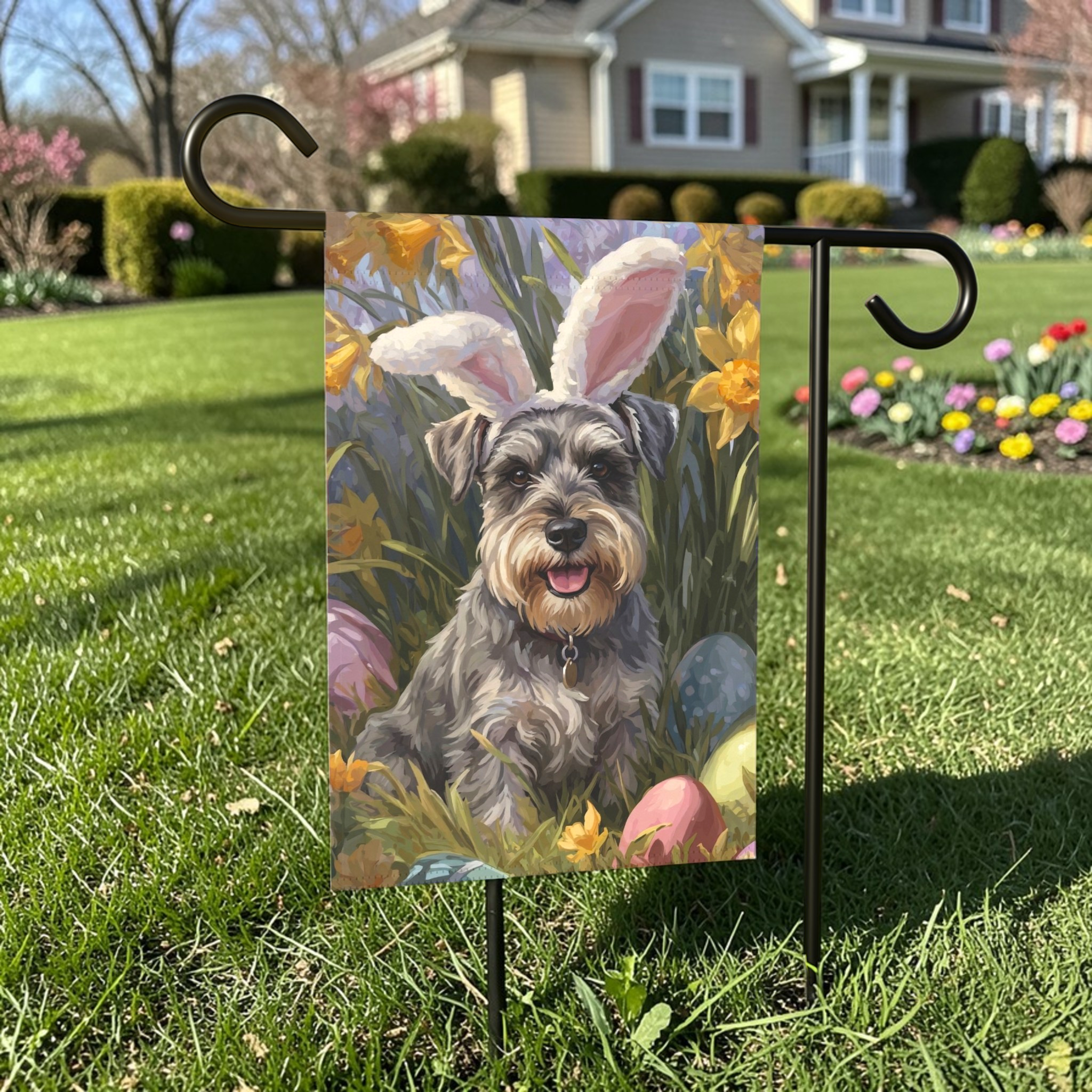 Pink Bunny Ear Schnauzer Easter Flag
