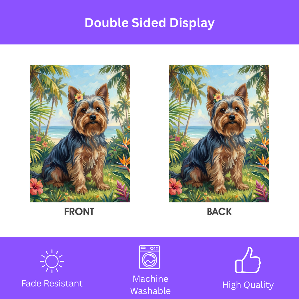 Palm Tree Summer Yorkshire Terrier Garden Flag - porch decor - Dragonfire Gardens