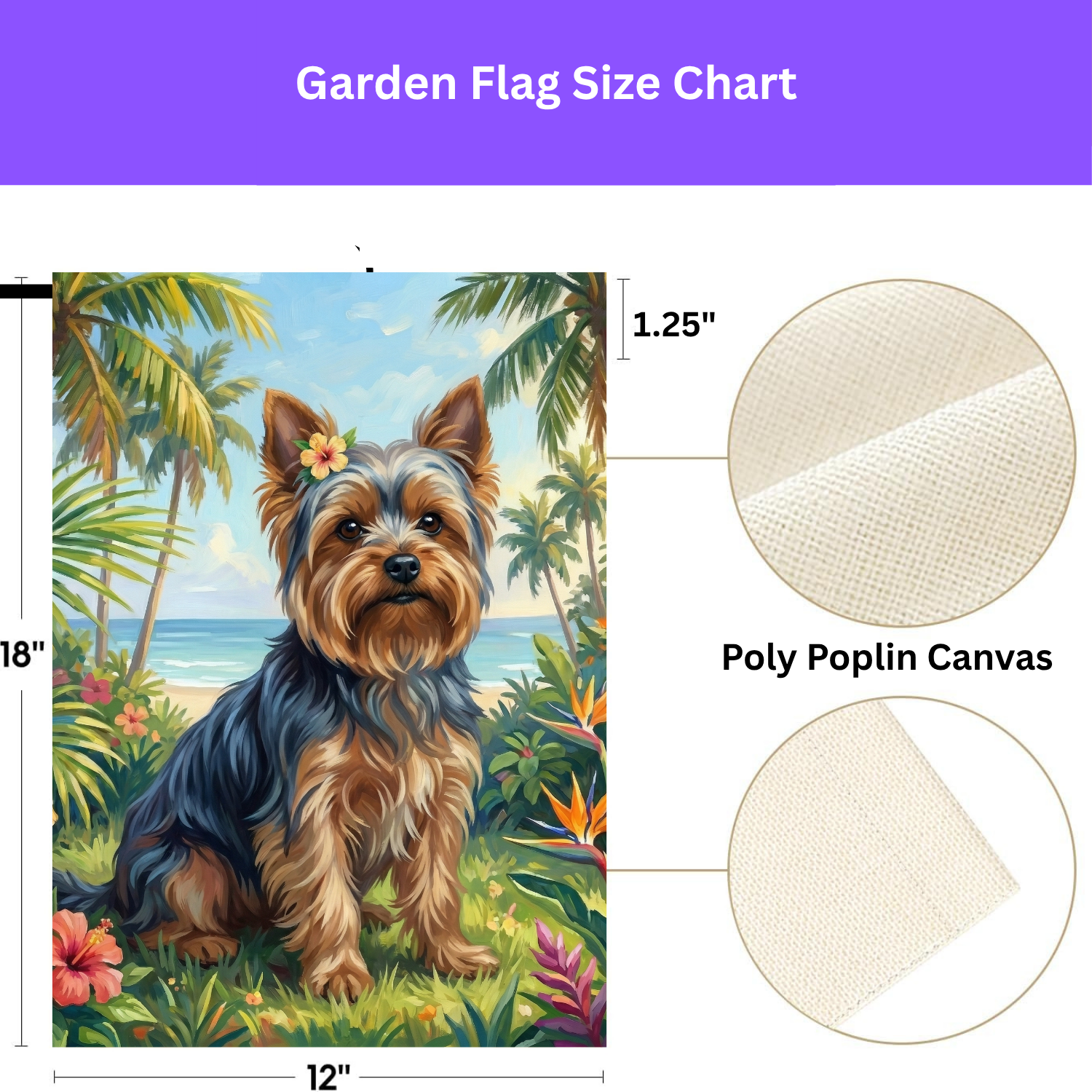 Palm Tree Summer Yorkshire Terrier Garden Flag - double-sided design - Dragonfire Gardens
