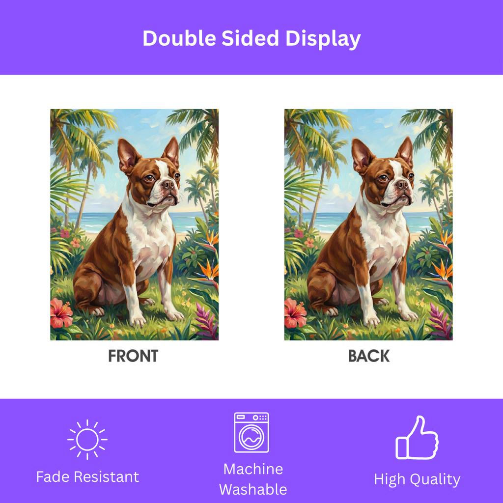 Palm Tree Summer Boston Terrier Garden Flag - porch decor - Dragonfire Gardens