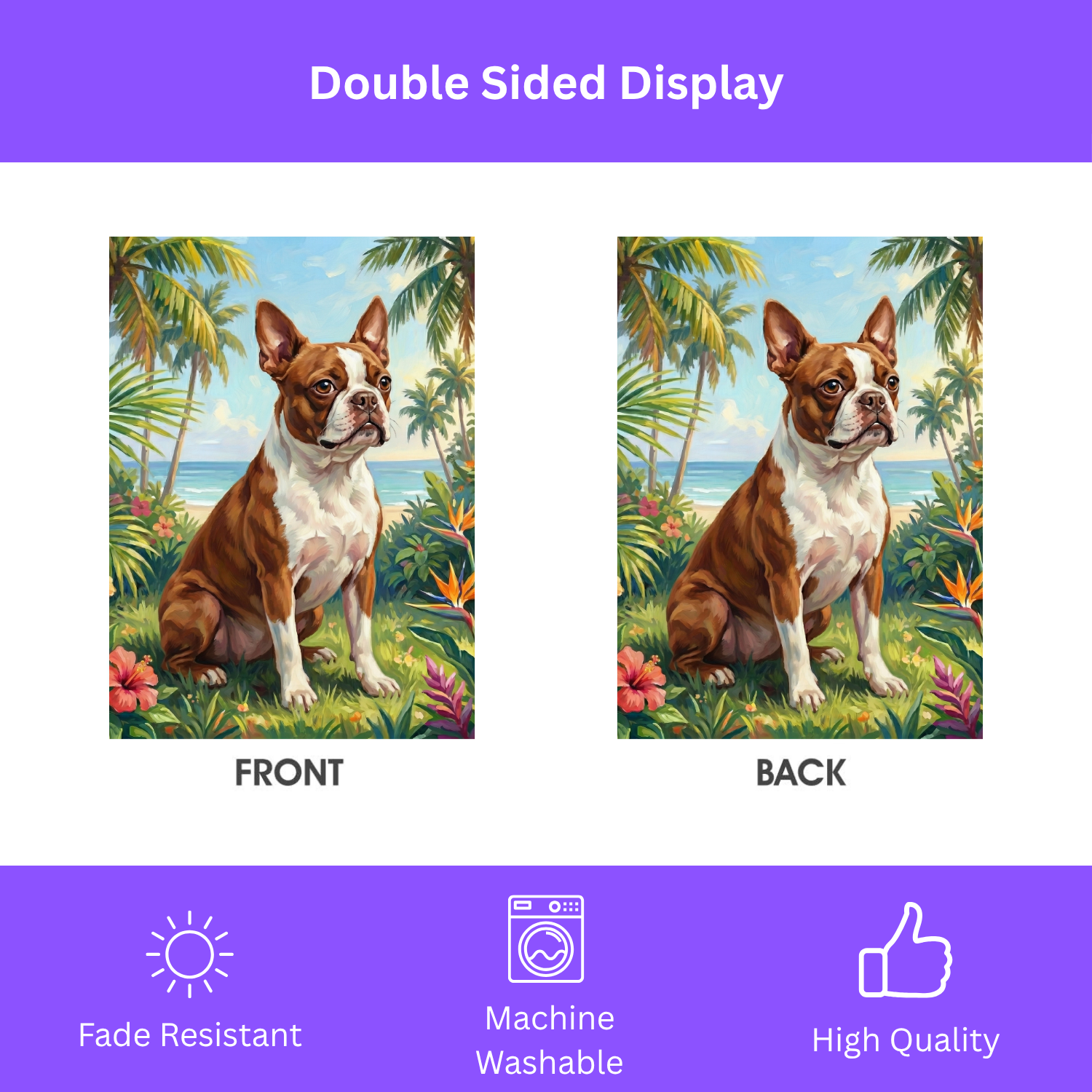 Palm Tree Summer Boston Terrier Garden Flag - porch decor - Dragonfire Gardens