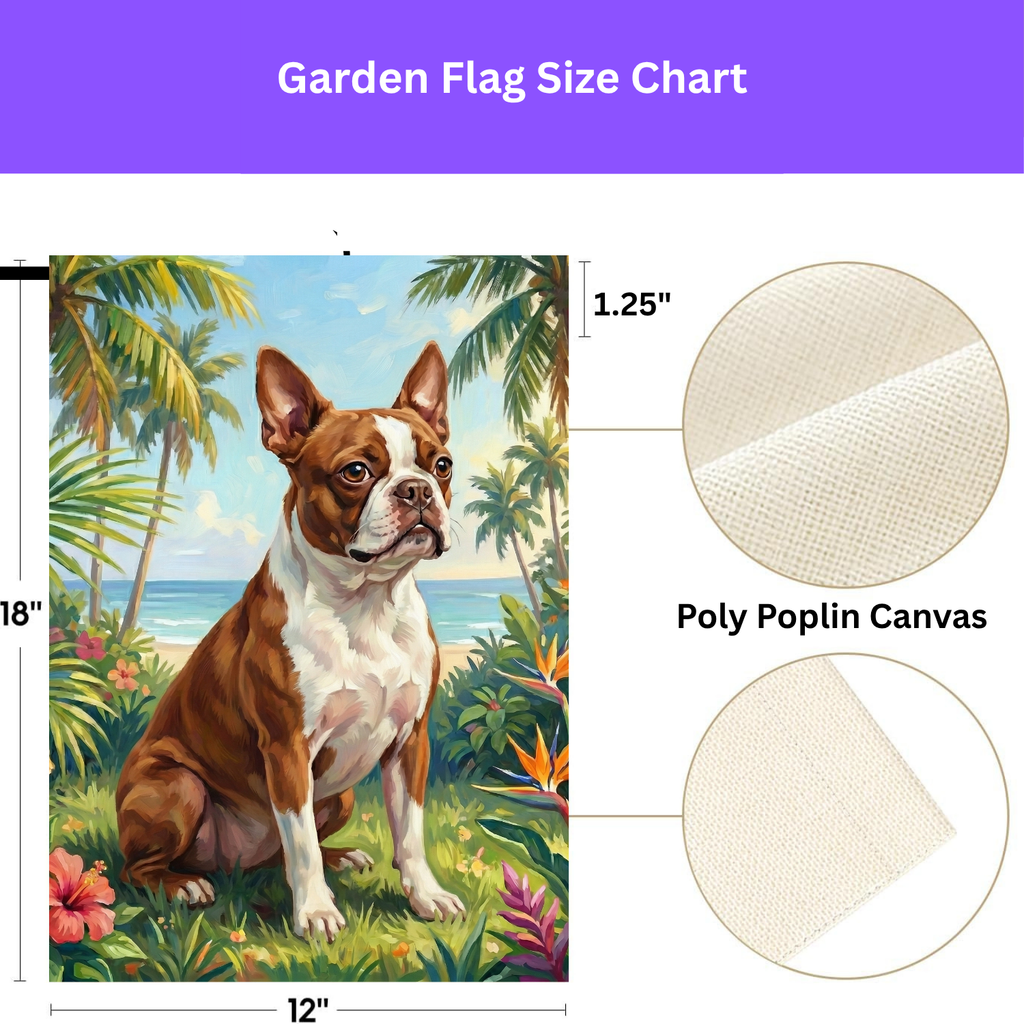 Palm Tree Summer Boston Terrier Garden Flag - double-sided design - Dragonfire Gardens