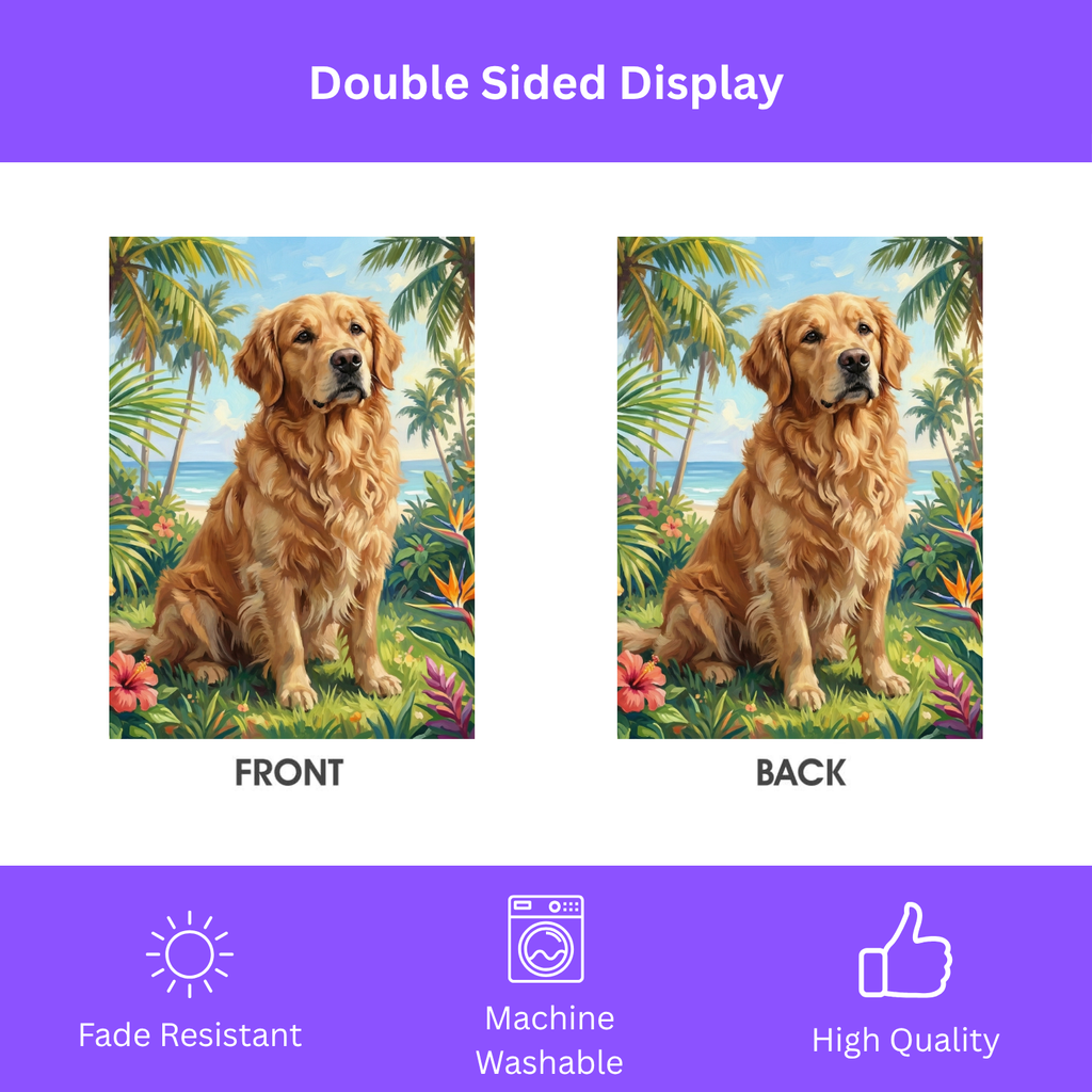 Palm Tree Summer Golden Retriever Garden Flag - porch decor - Dragonfire Gardens