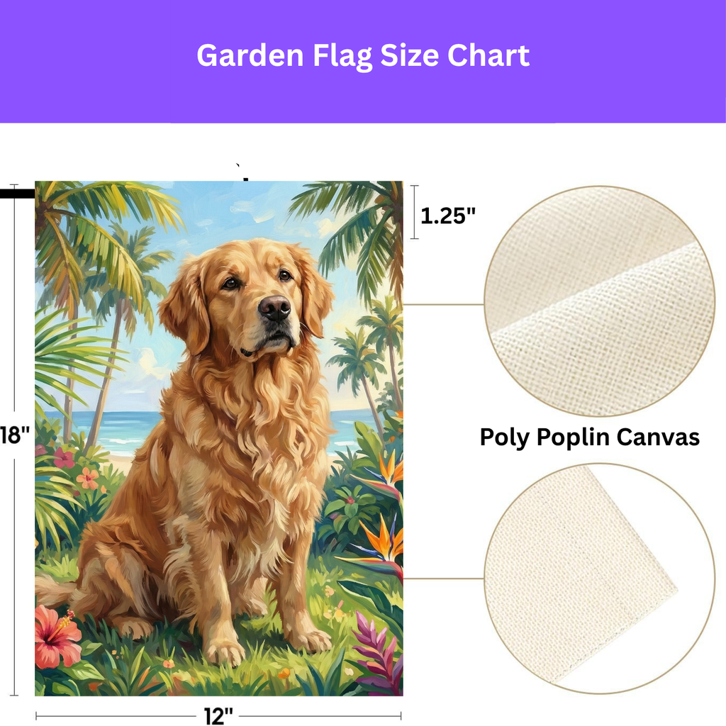 Palm Tree Summer Golden Retriever Garden Flag - double-sided design - Dragonfire Gardens