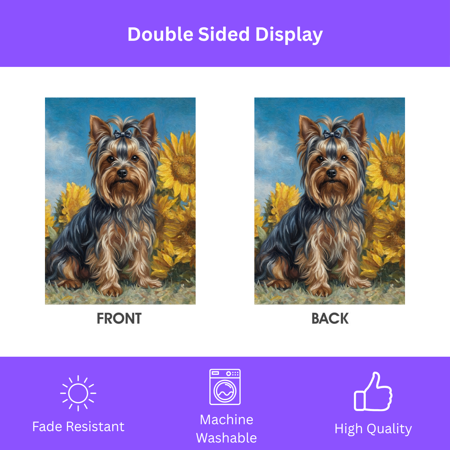 Yorkshire Terrier Blue Skies and Sunflowers Garden Flag - porch decor - Dragonfire Gardens