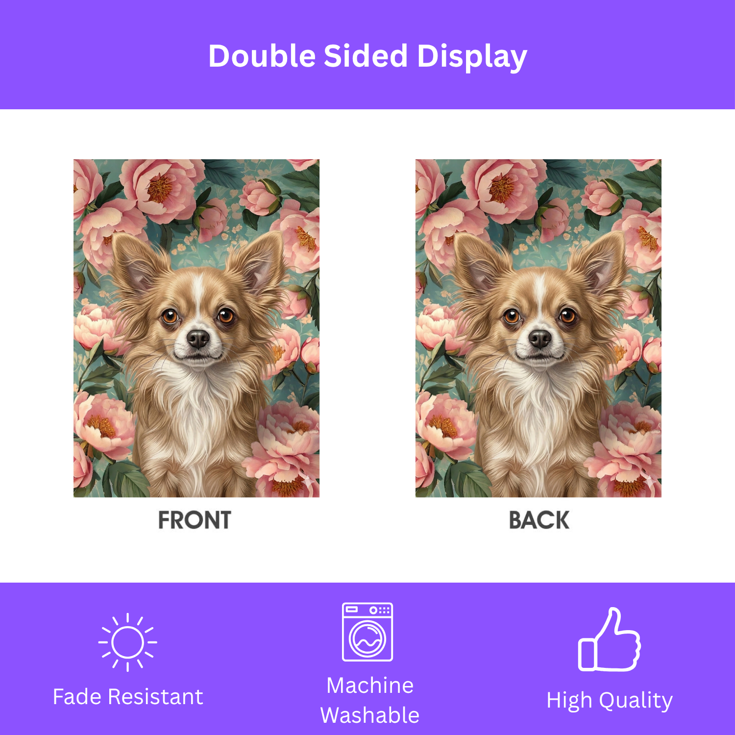 Pink Peony Long Haired Chihuahua Garden Flag - porch decor - Dragonfire Gardens