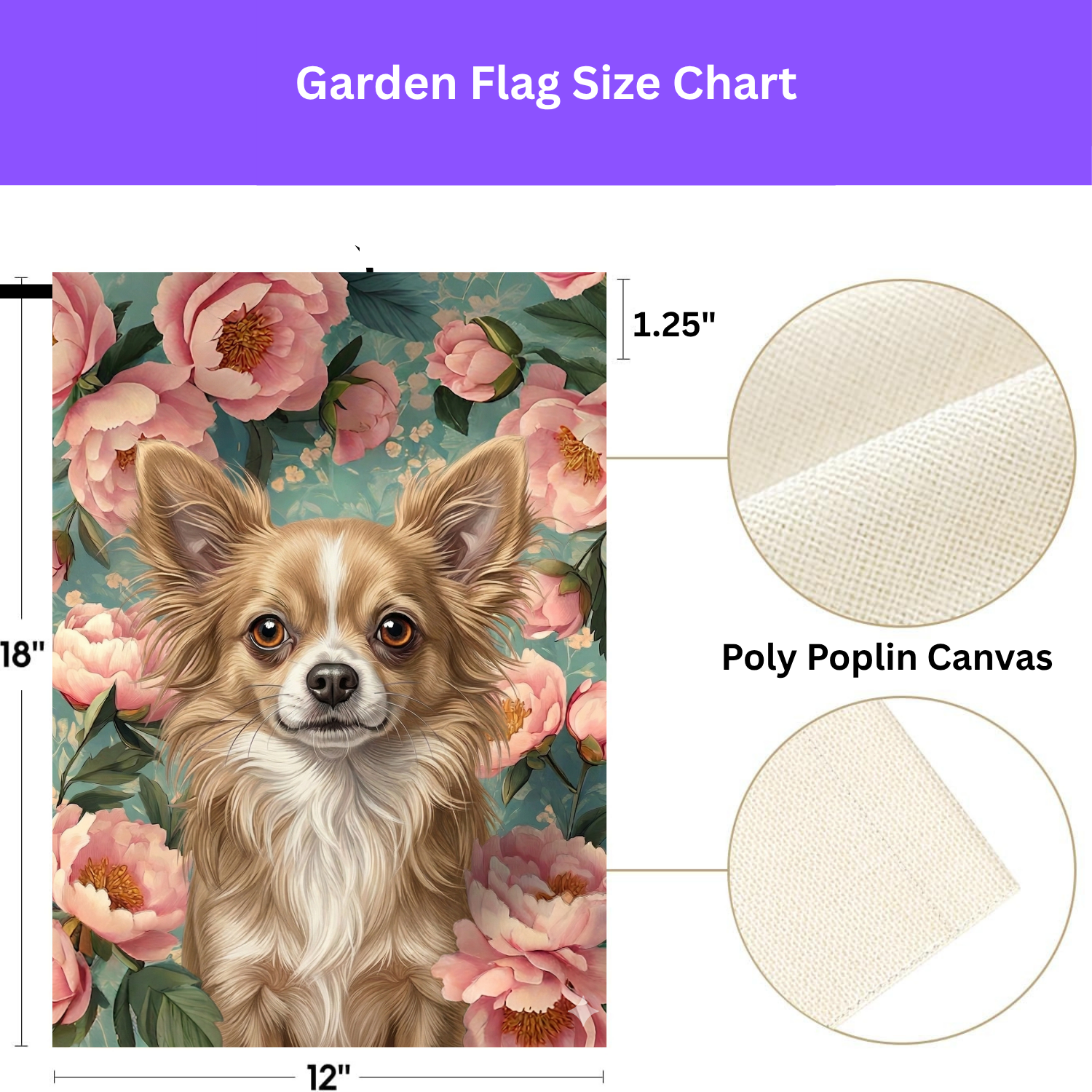 Pink Peony Long Haired Chihuahua Garden Flag - double-sided design - Dragonfire Gardens