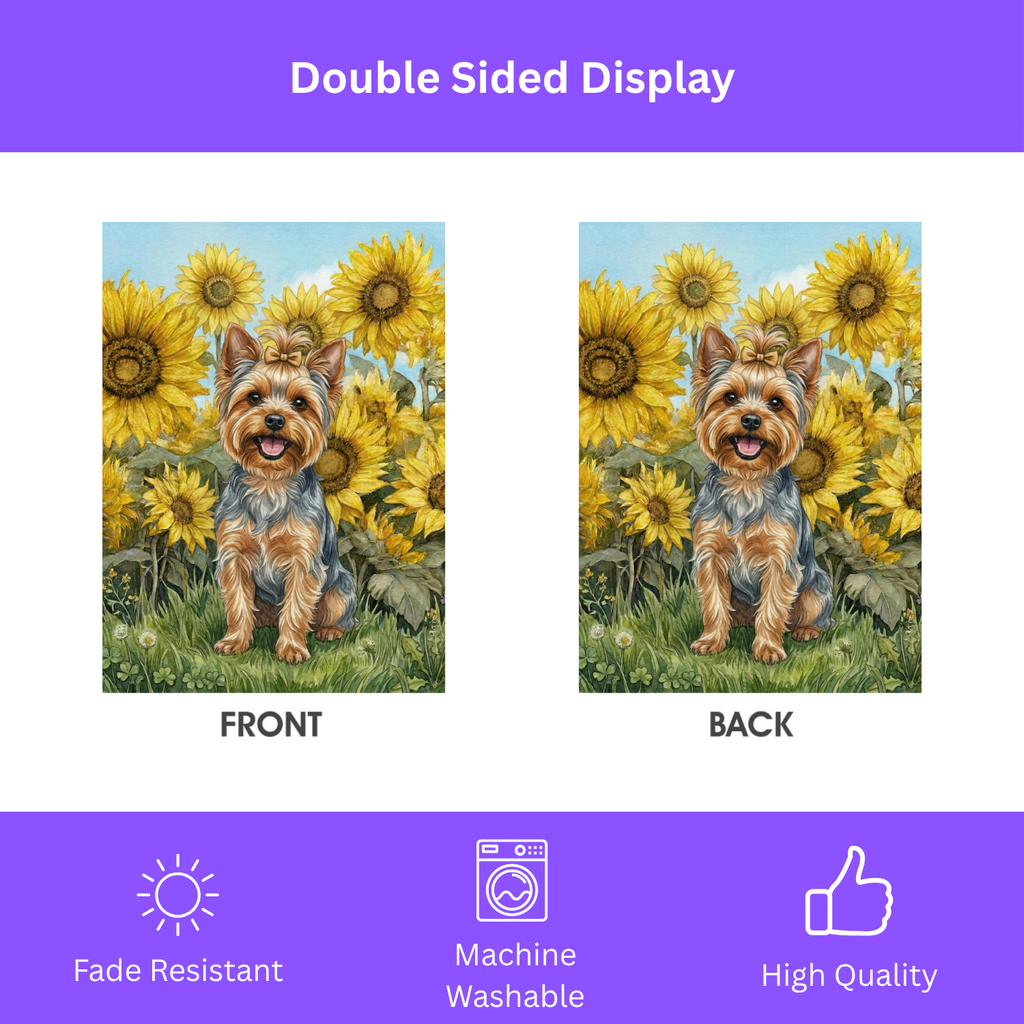Blue Sky Yorkshire Terrier with Sunflowers Garden Flag
