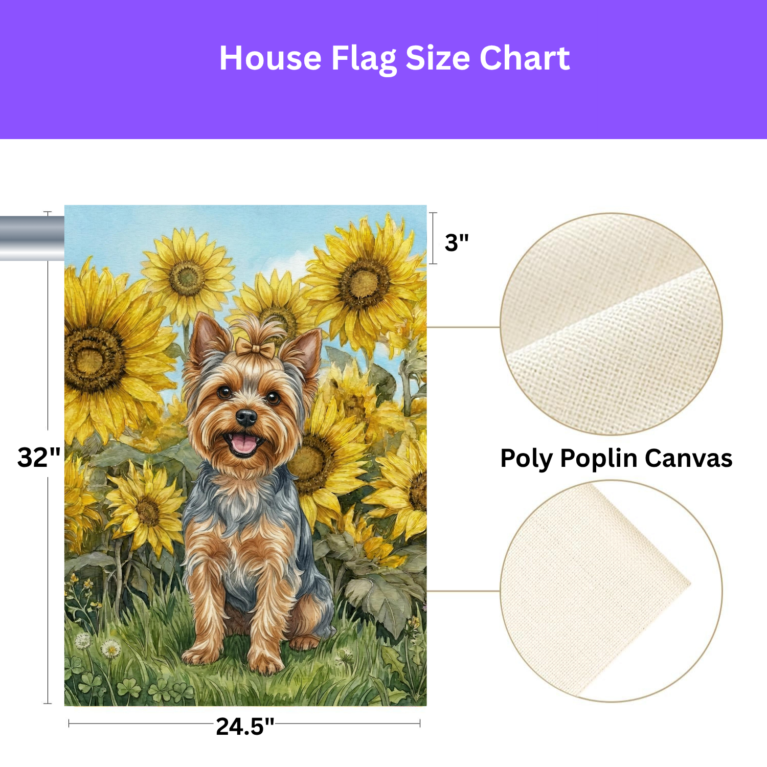 Blue Sky Yorkshire Terrier with Sunflowers Garden Flag