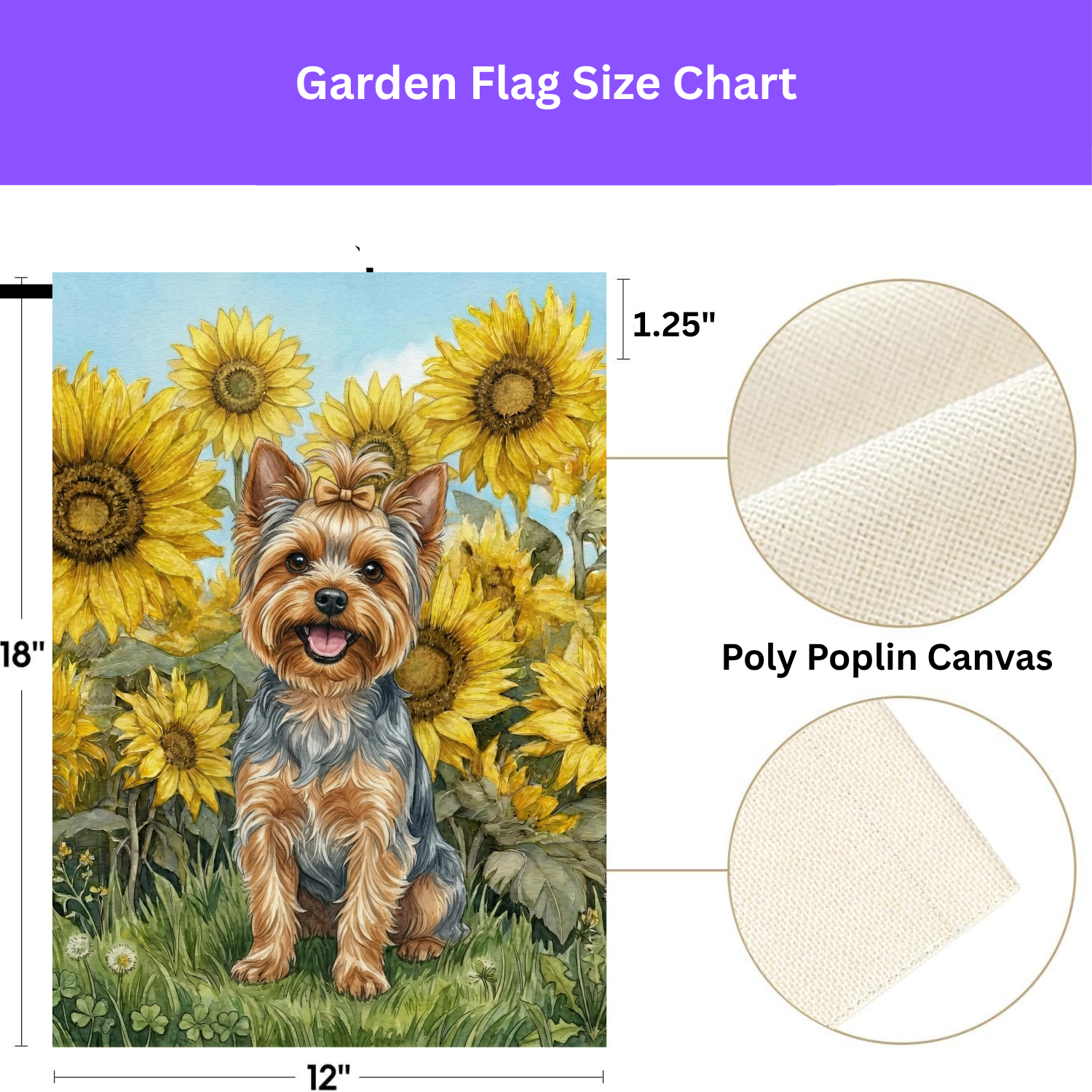 Blue Sky Yorkshire Terrier with Sunflowers Garden Flag