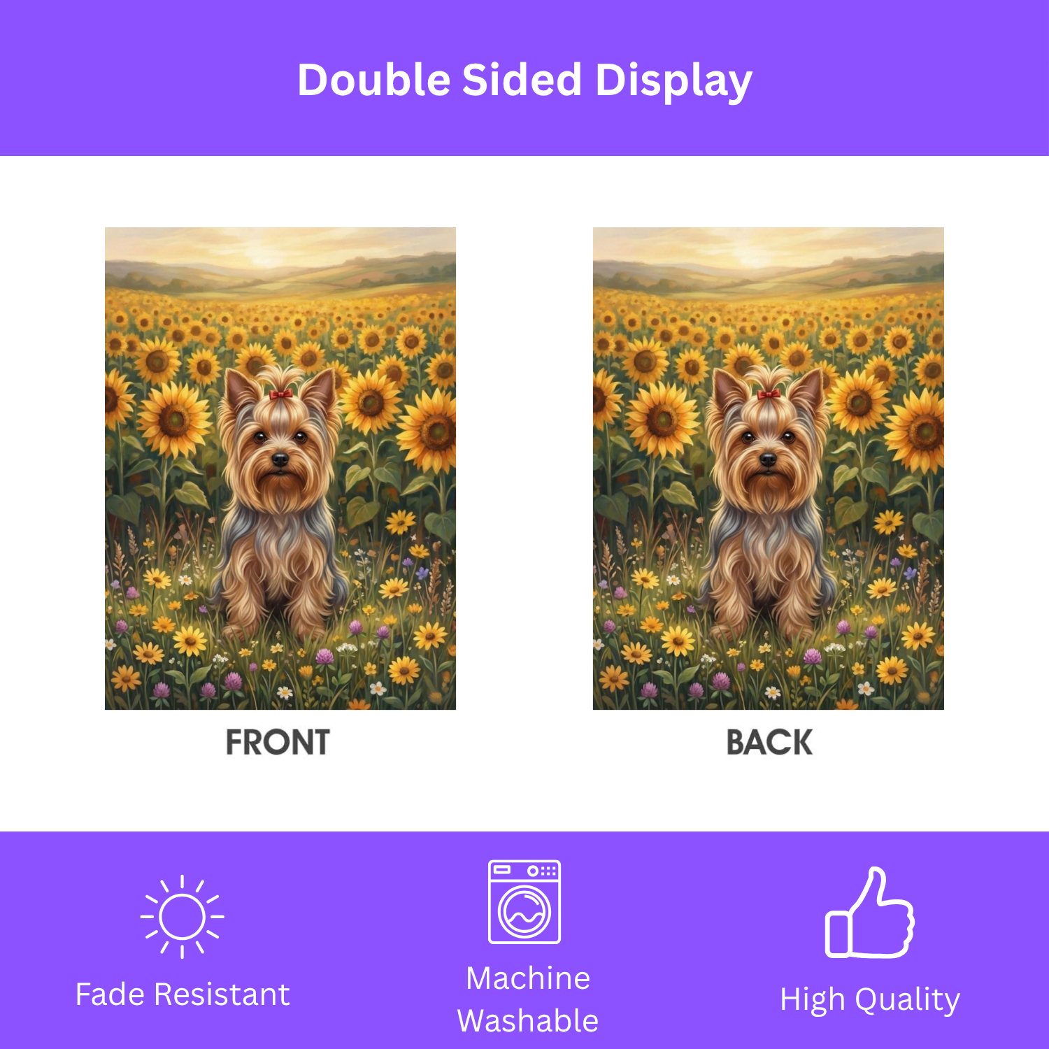 Yorkshire Terrier in a Sunflower Field Garden Flag