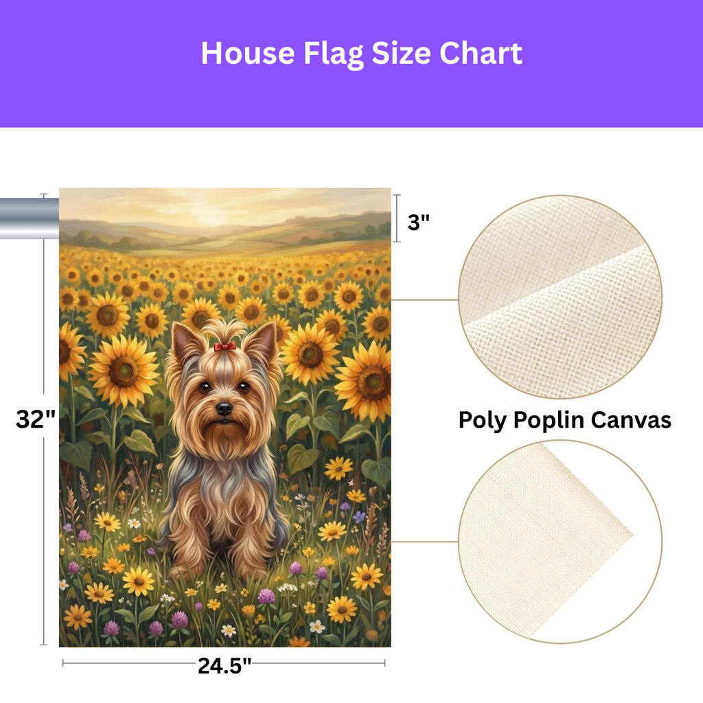Yorkshire Terrier in a Sunflower Field Garden Flag