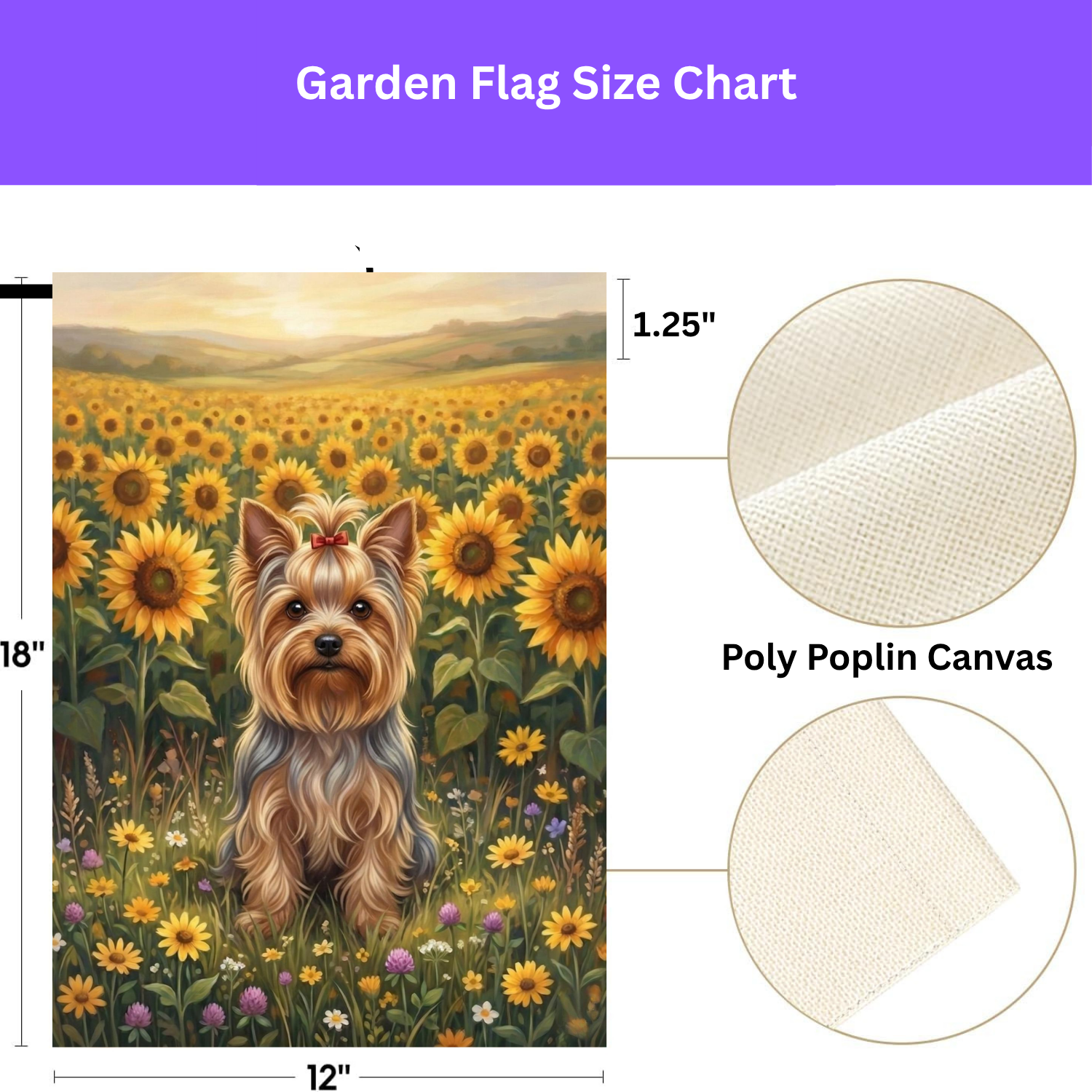 Yorkshire Terrier in a Sunflower Field Garden Flag