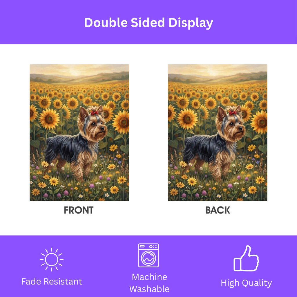 Sunflower Field Yorkshire Terrier Garden Flag - porch decor - Dragonfire Gardens