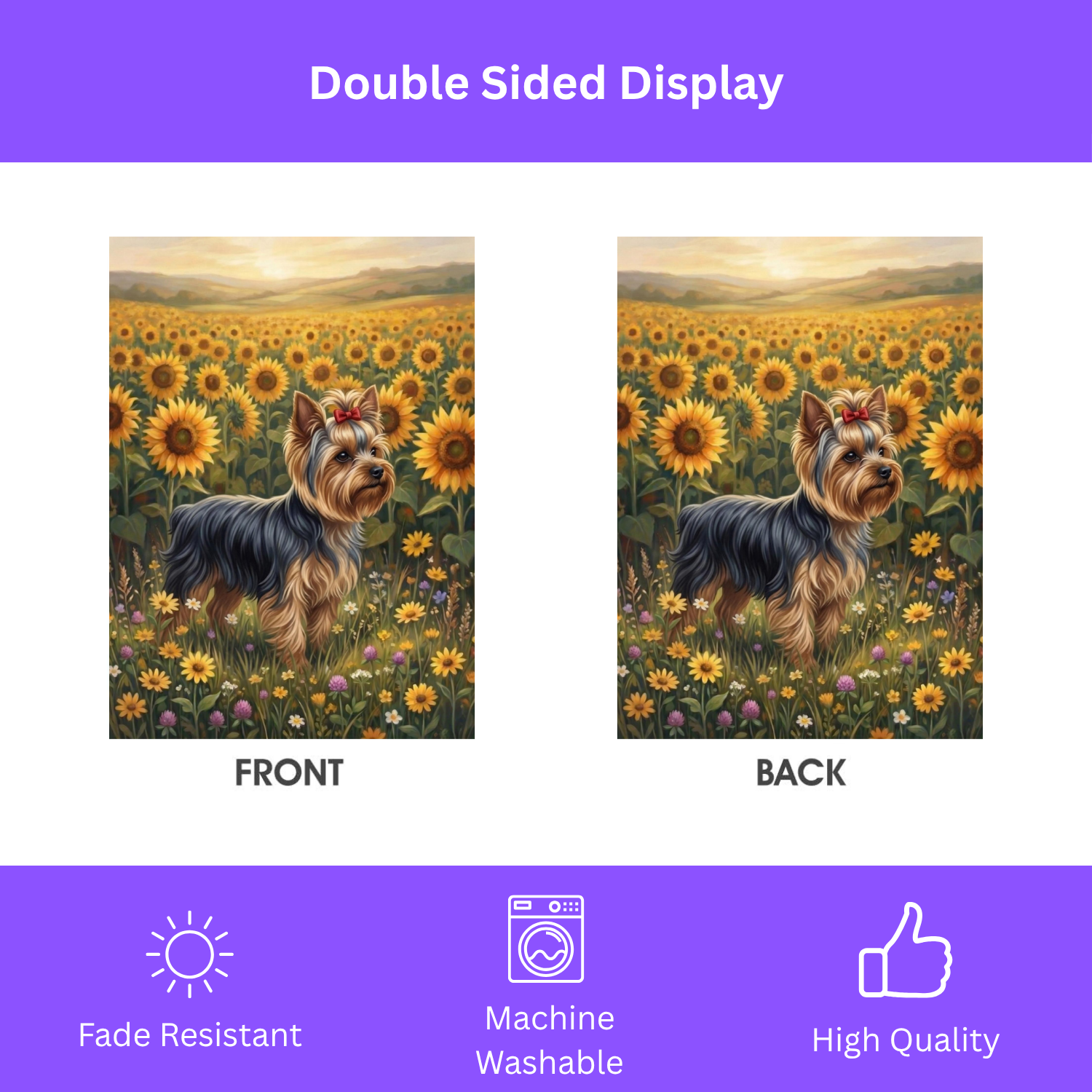 Sunflower Field Yorkshire Terrier Garden Flag - porch decor - Dragonfire Gardens
