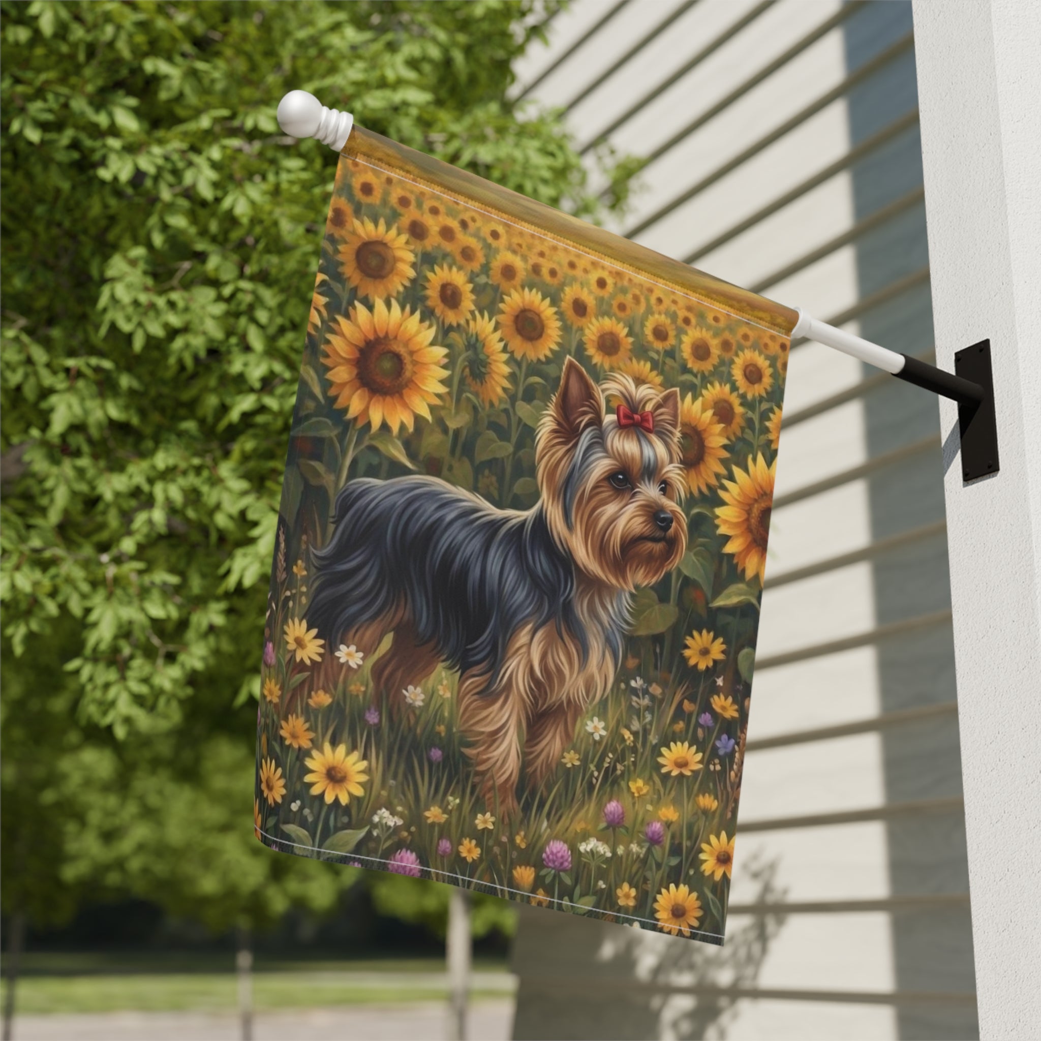 Sunflower Field Yorkshire Terrier Garden Flag - yard display - Dragonfire Gardens