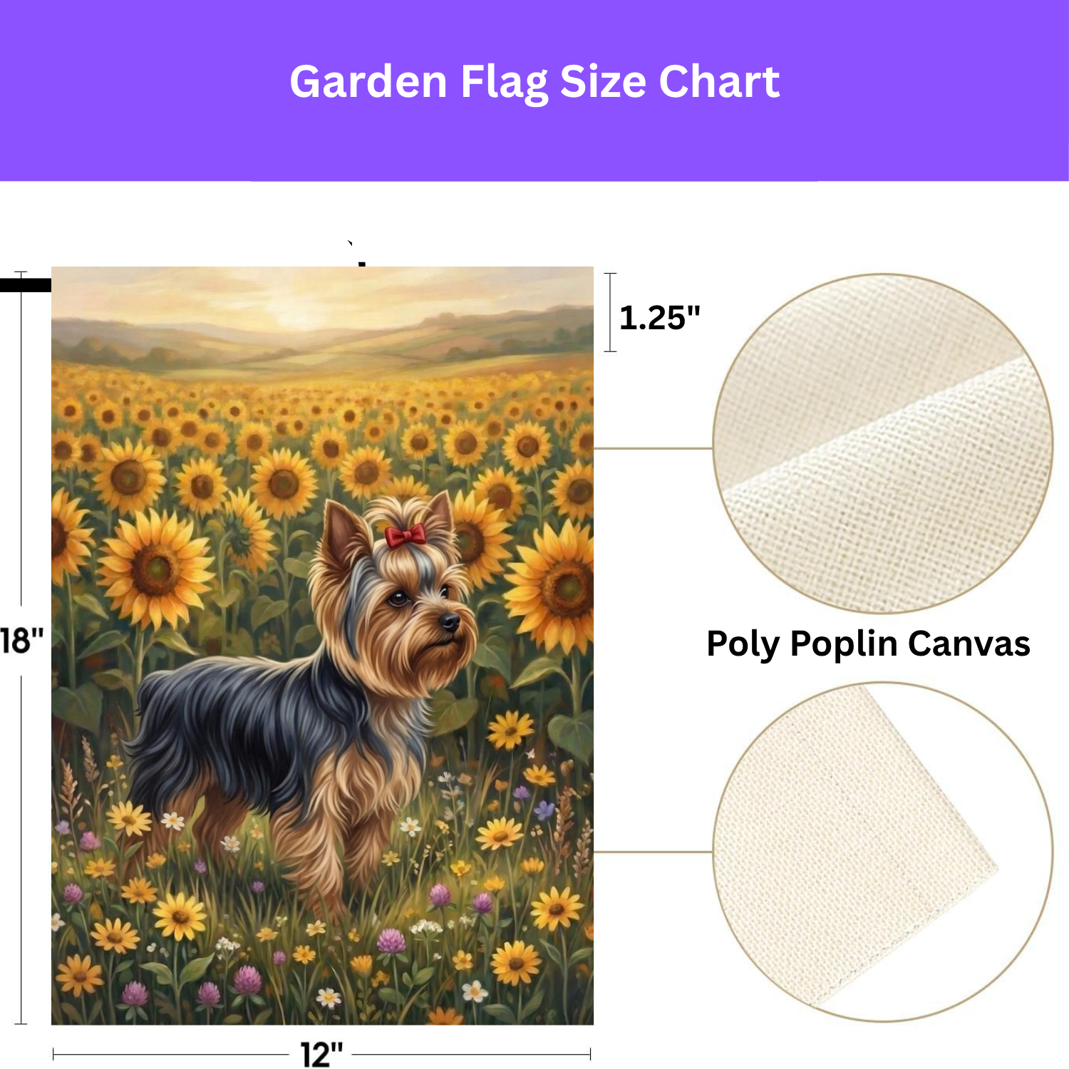 Sunflower Field Yorkshire Terrier Garden Flag - double-sided design - Dragonfire Gardens