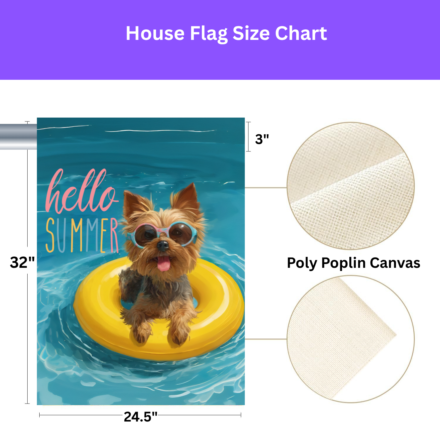 Hello Summer Yorkshire Terrier Garden Flag - size comparison - Dragonfire Gardens