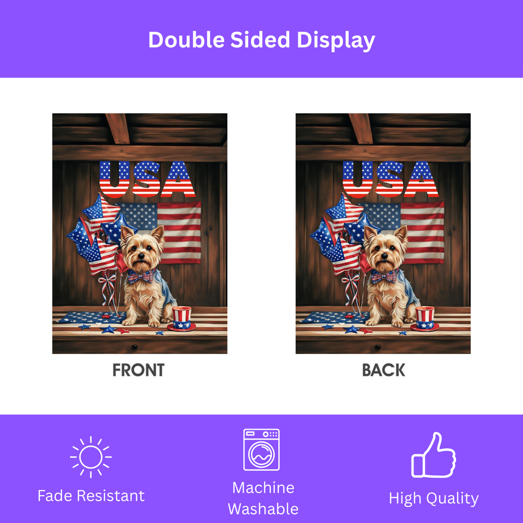 USA Patriotic Yorkshire Terrier Garden Flag - porch decor - Dragonfire Gardens