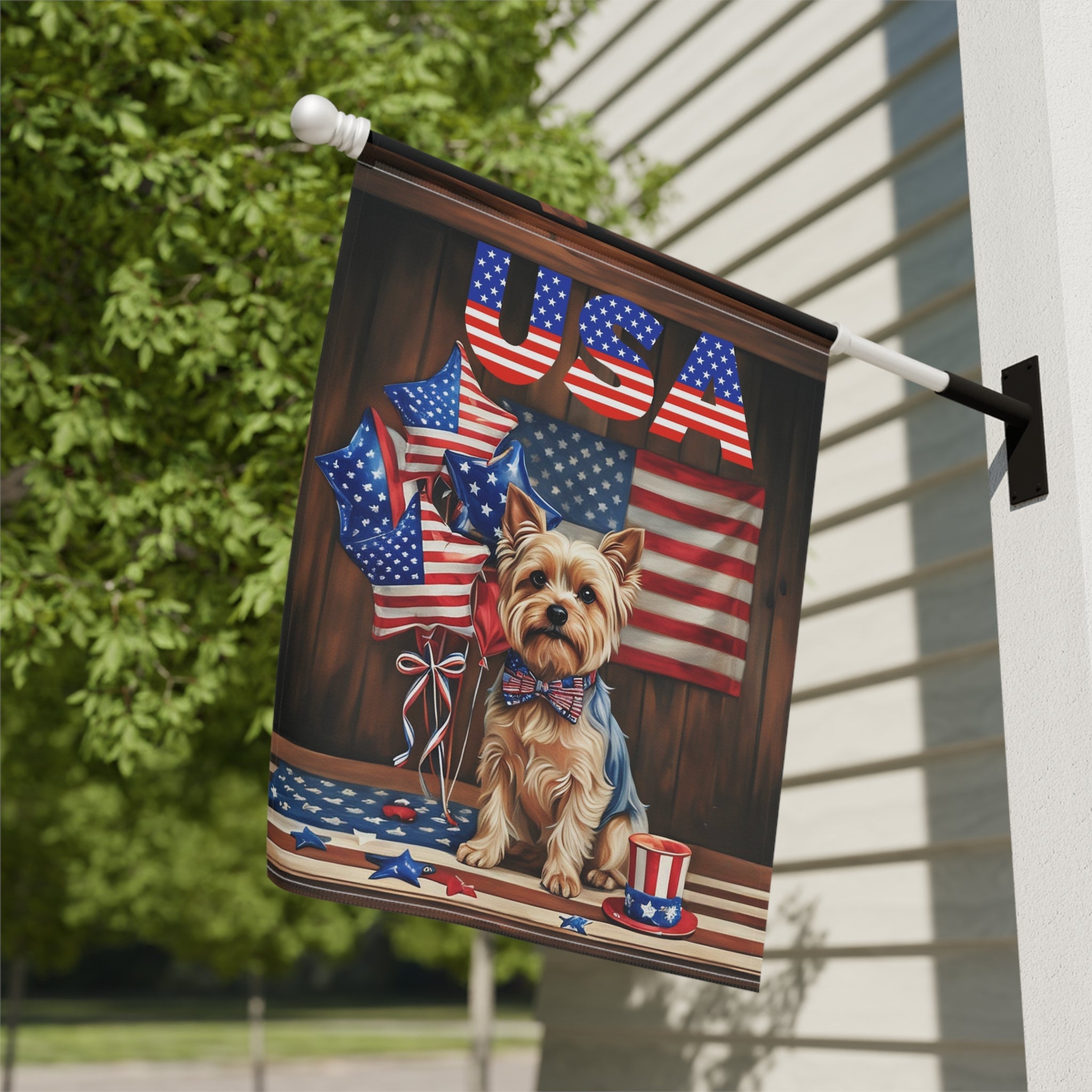 USA Patriotic Yorkshire Terrier Garden Flag - yard display - Dragonfire Gardens