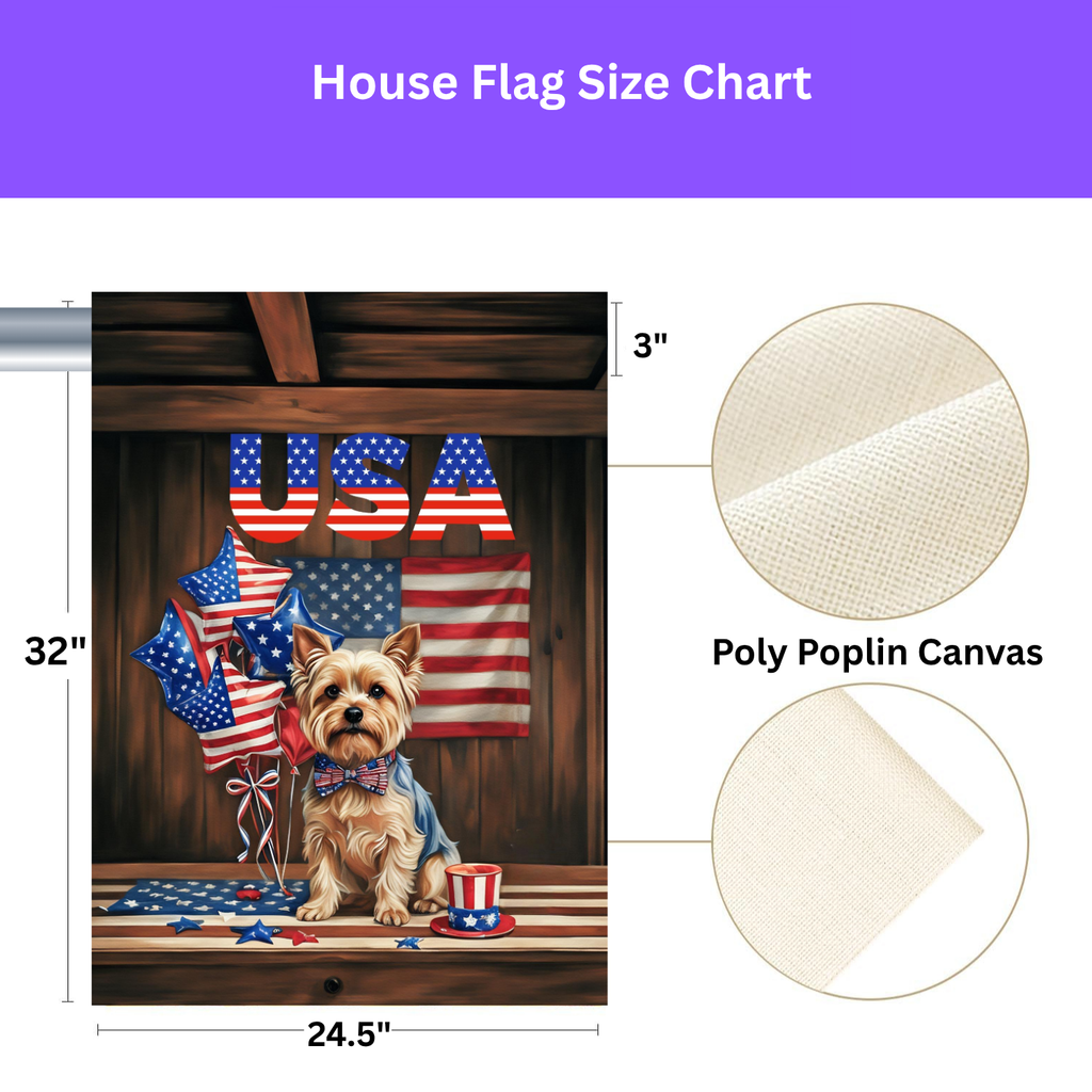 USA Patriotic Yorkshire Terrier Garden Flag - size comparison - Dragonfire Gardens
