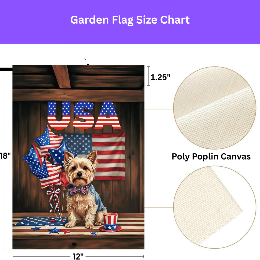 USA Patriotic Yorkshire Terrier Garden Flag - double-sided design - Dragonfire Gardens