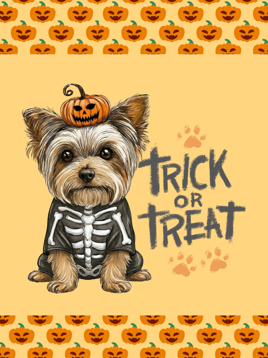 Trick or Treat Yorkshire Terrier Halloween Garden Flag - size comparison - Dragonfire Gardens