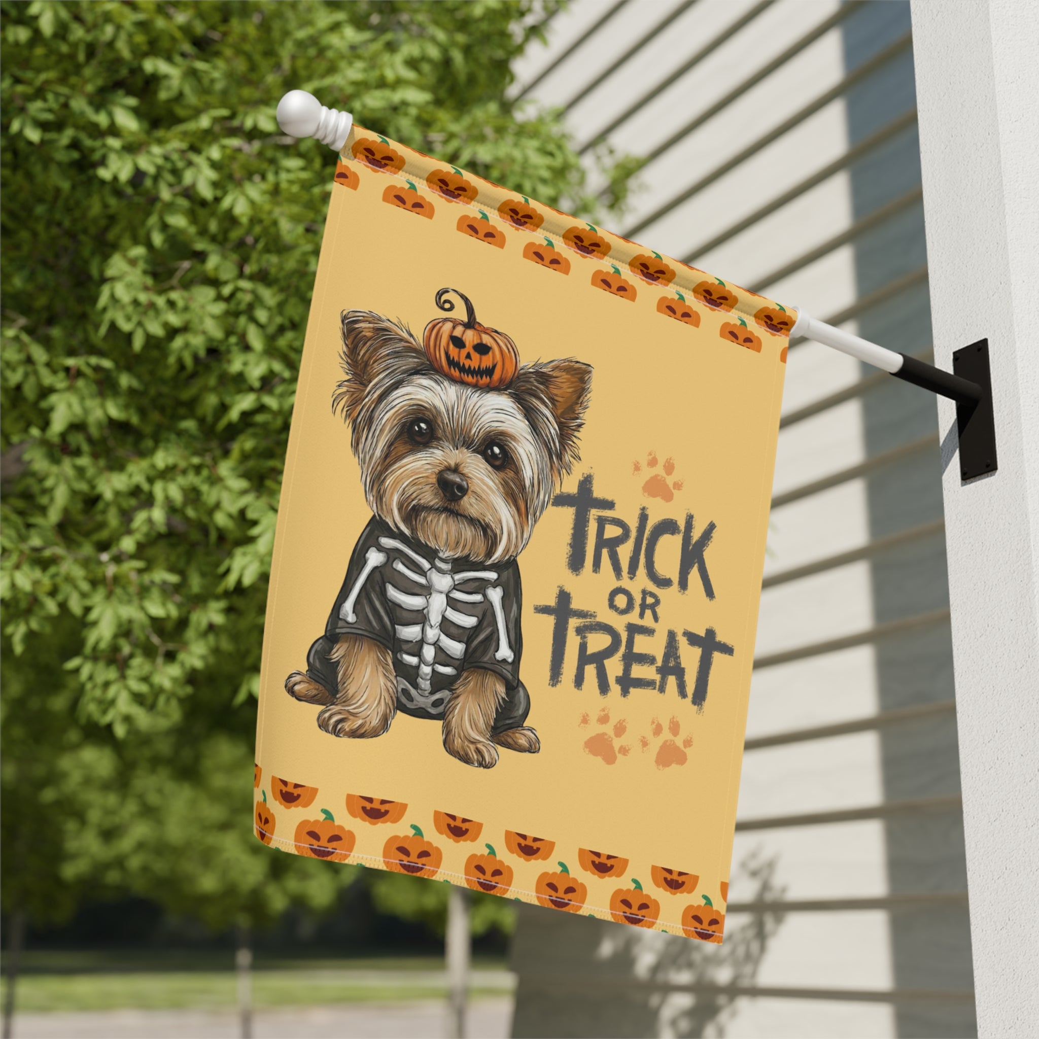 Trick or Treat Yorkshire Terrier Halloween Garden Flag - yard display - Dragonfire Gardens