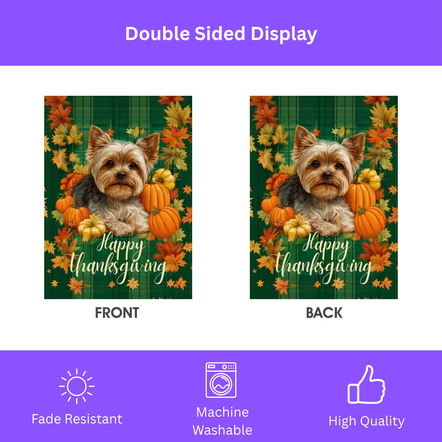 Happy Thanksgiving Yorkshire Terrier Garden Flag - porch decor - Dragonfire Gardens