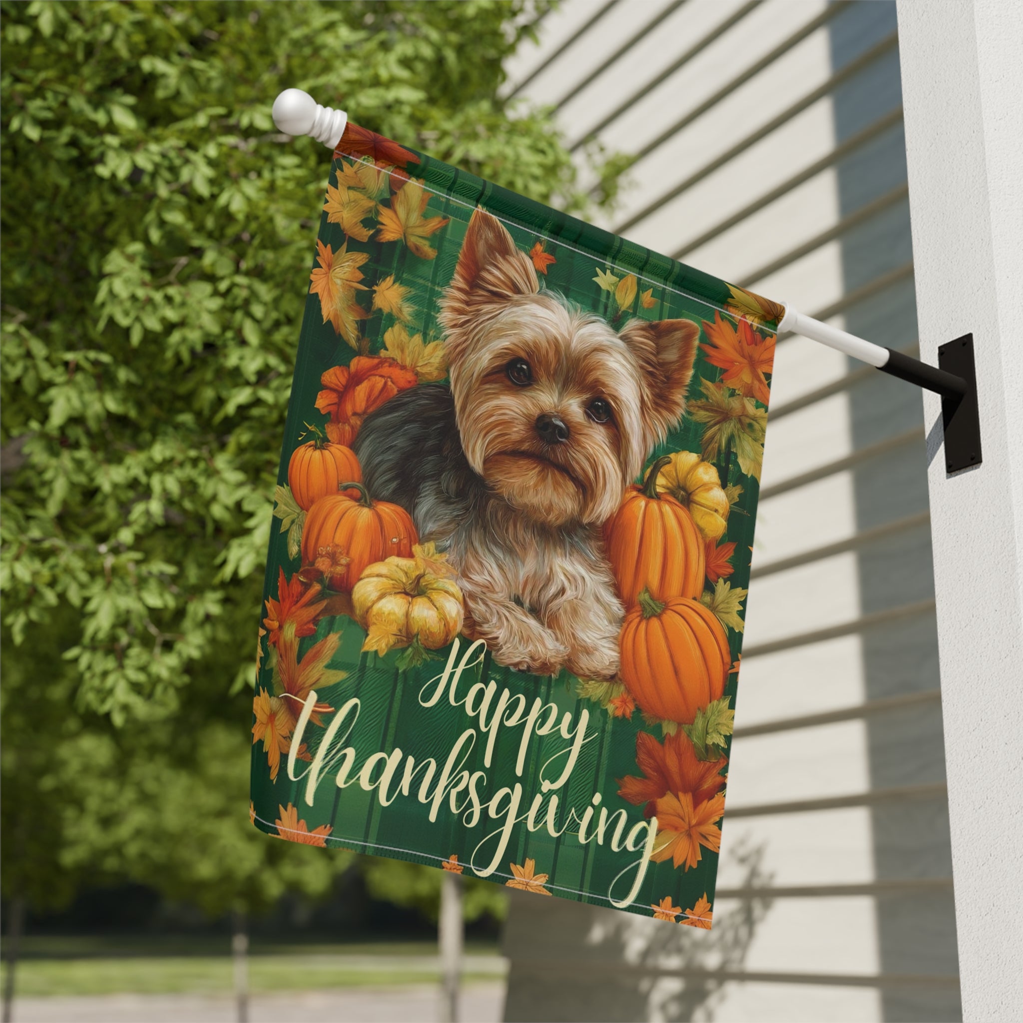 Happy Thanksgiving Yorkshire Terrier Garden Flag - yard display - Dragonfire Gardens