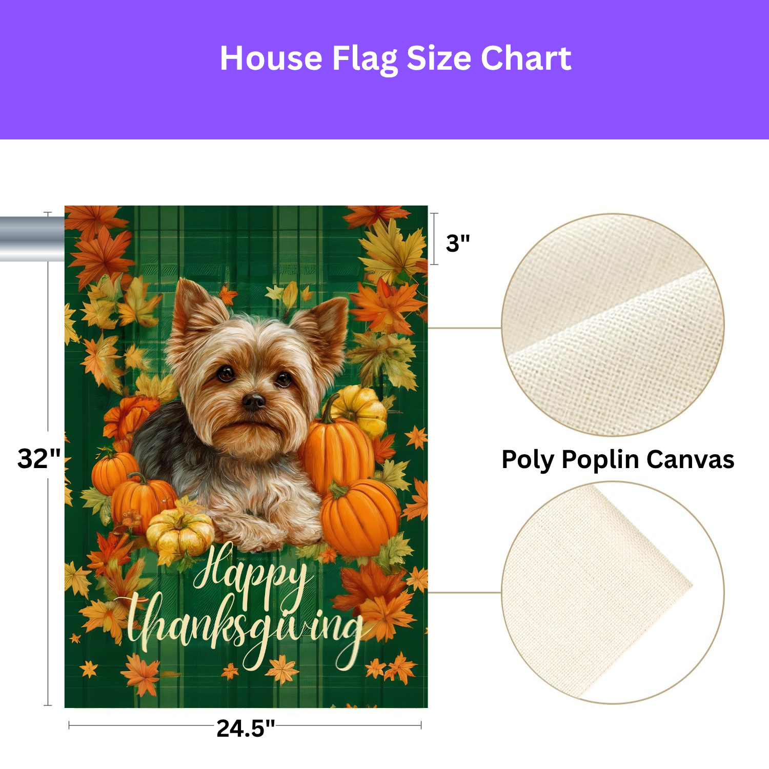 Happy Thanksgiving Yorkshire Terrier Garden Flag - size comparison - Dragonfire Gardens